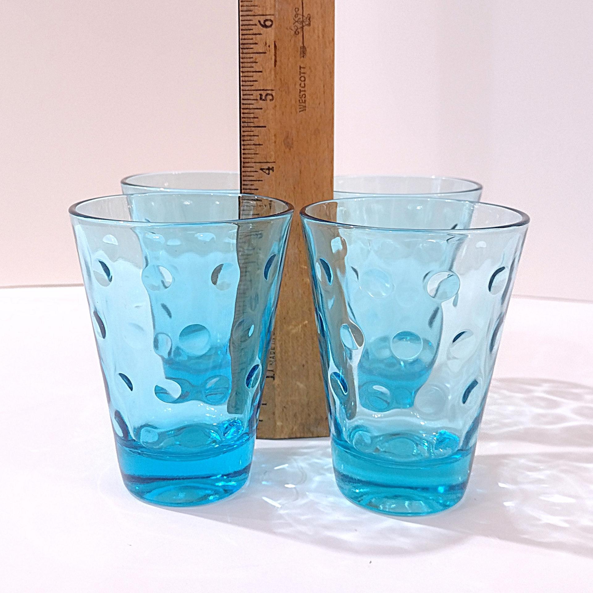 Vintage Hazel Atlas Blue Capri Dots Flat Juice Glasses, Set of 4