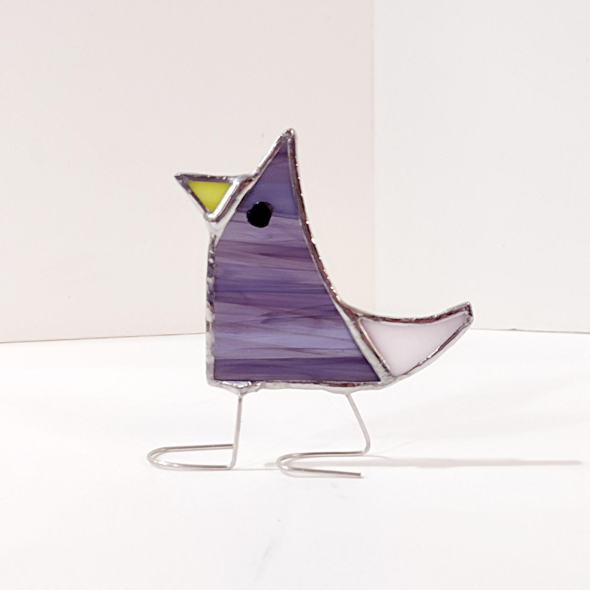Stained Glass Standing Bird, Funky Glass Bird, Purple Bird Suncatcher