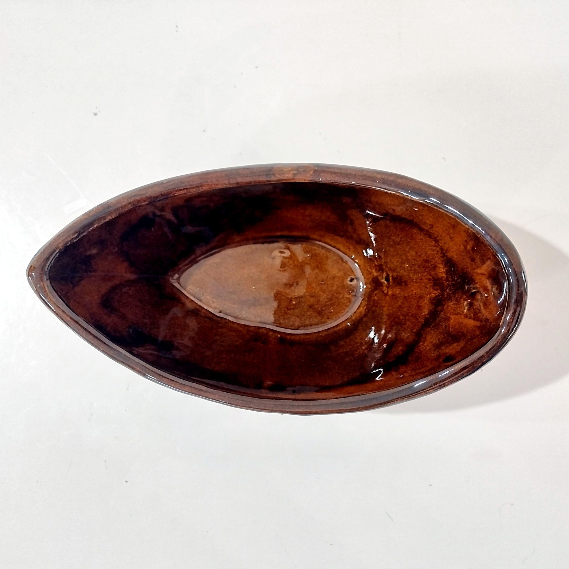 Vintage Brown Drip Glaze Ceramic Oblong Bowl, Hand Crafted Pottery Planter Boat