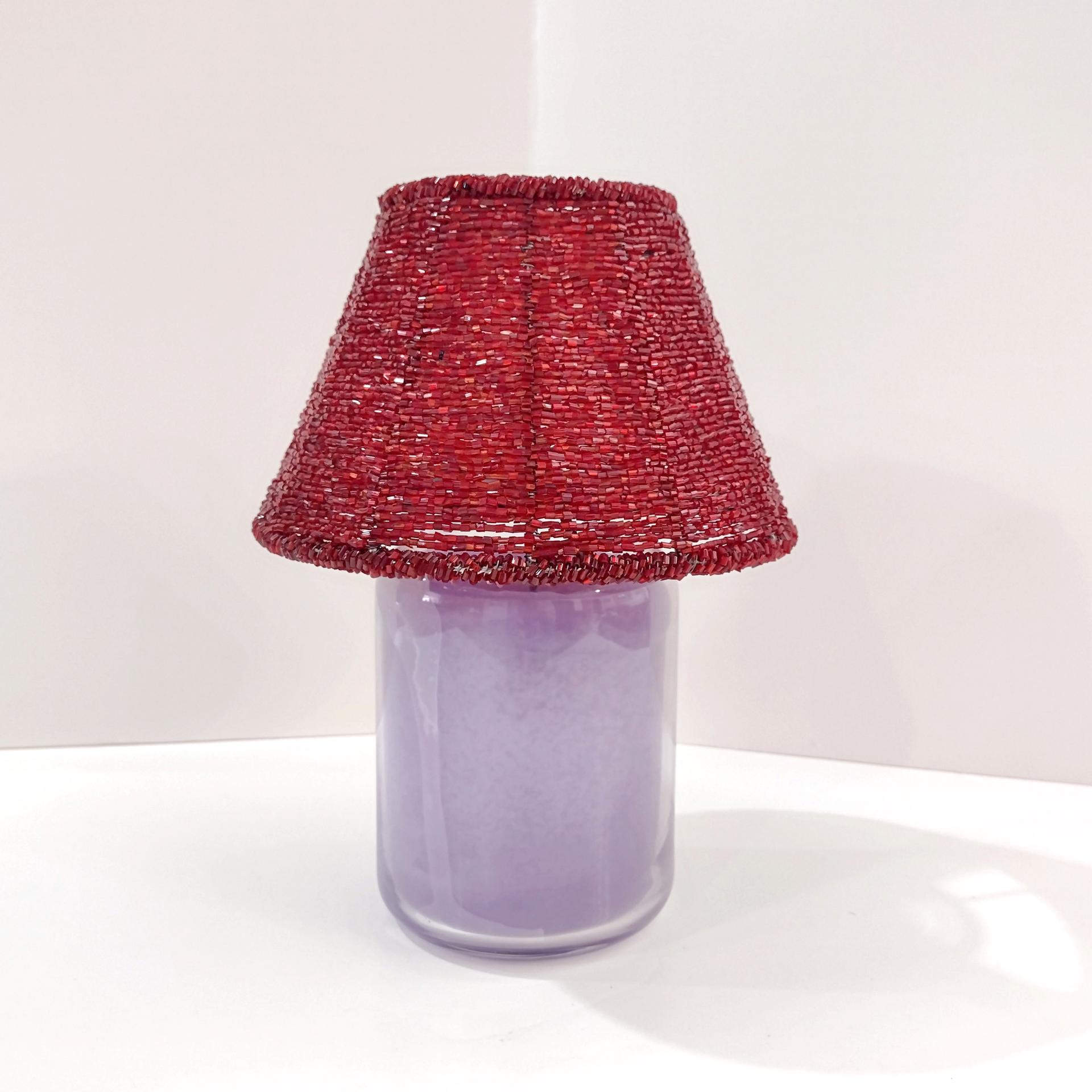 Vintage Red Beaded Shade, Candle Topper Glass Seed Bead Decorative Shade