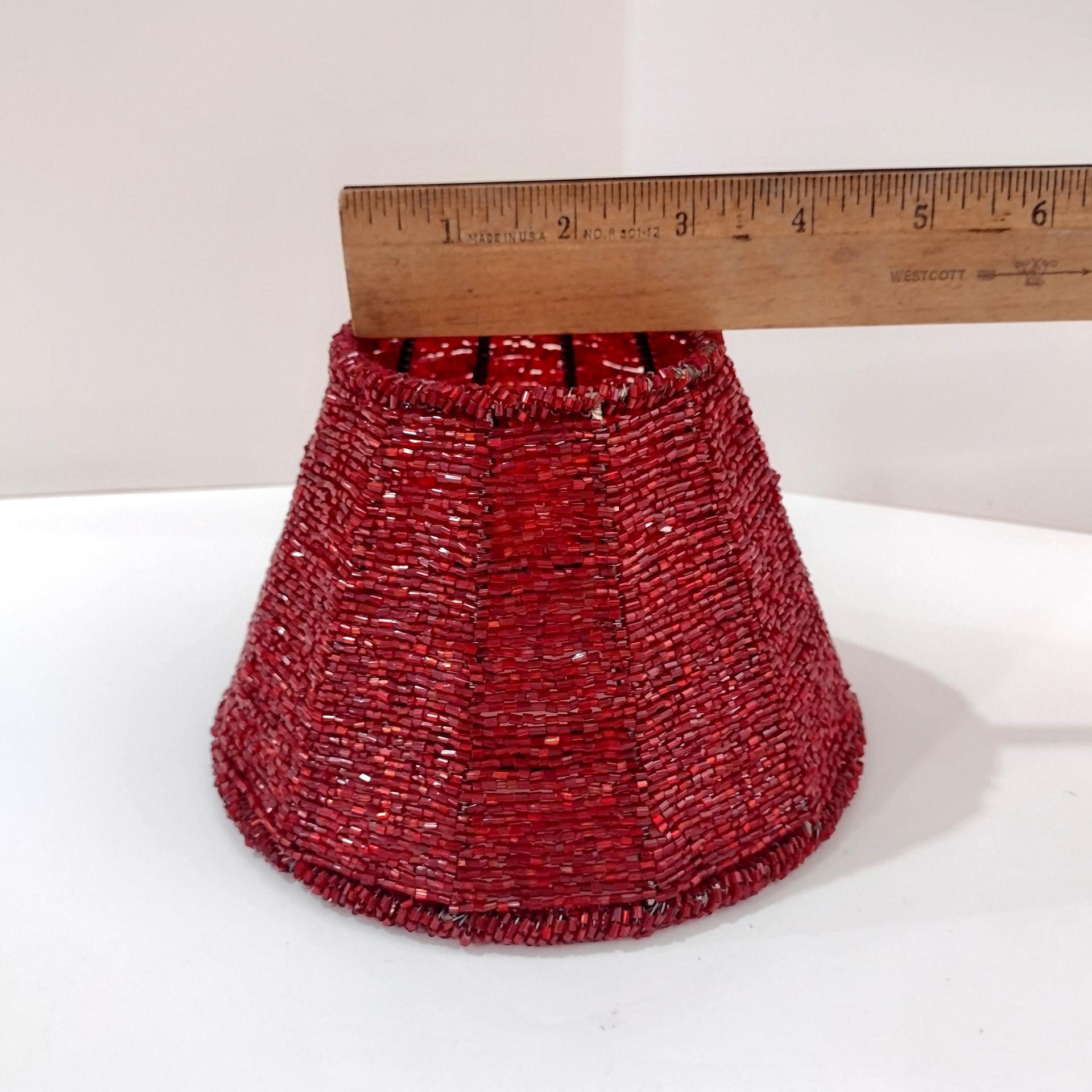 Vintage Red Beaded Shade, Candle Topper Glass Seed Bead Decorative Shade