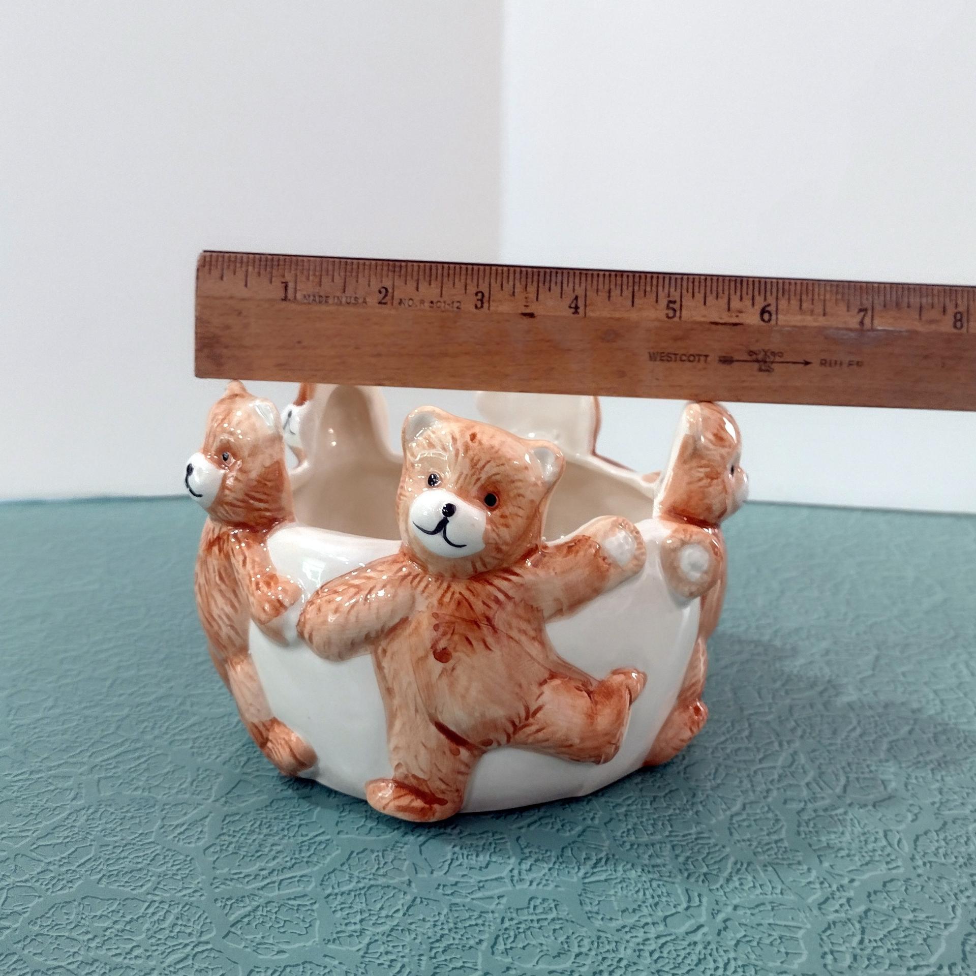 Vintage Dancing Teddy Bear Ceramic Planter Pot, Children's Room Trinket Bowl