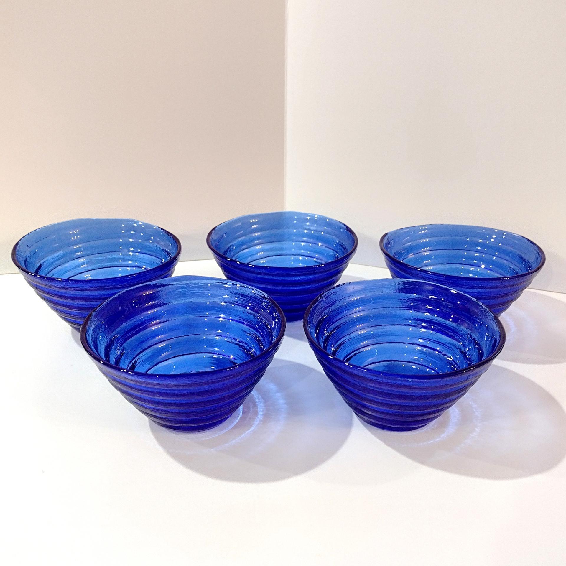Vintage Cobalt Blue Beehive Bowls, Set of 5, Blue Cereal Soup Noodle Bowls