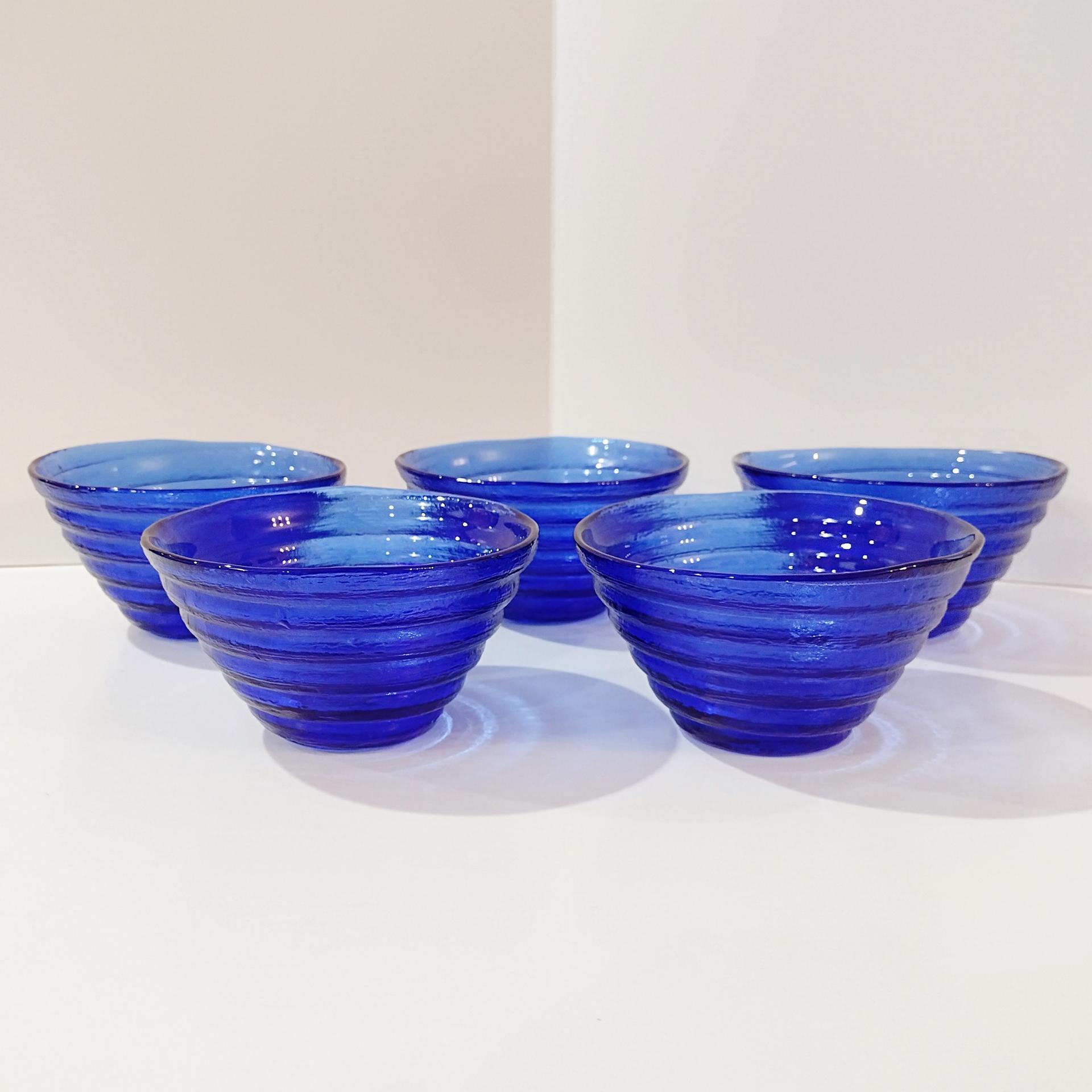 Vintage Cobalt Blue Beehive Bowls, Set of 5, Blue Cereal Soup Noodle Bowls