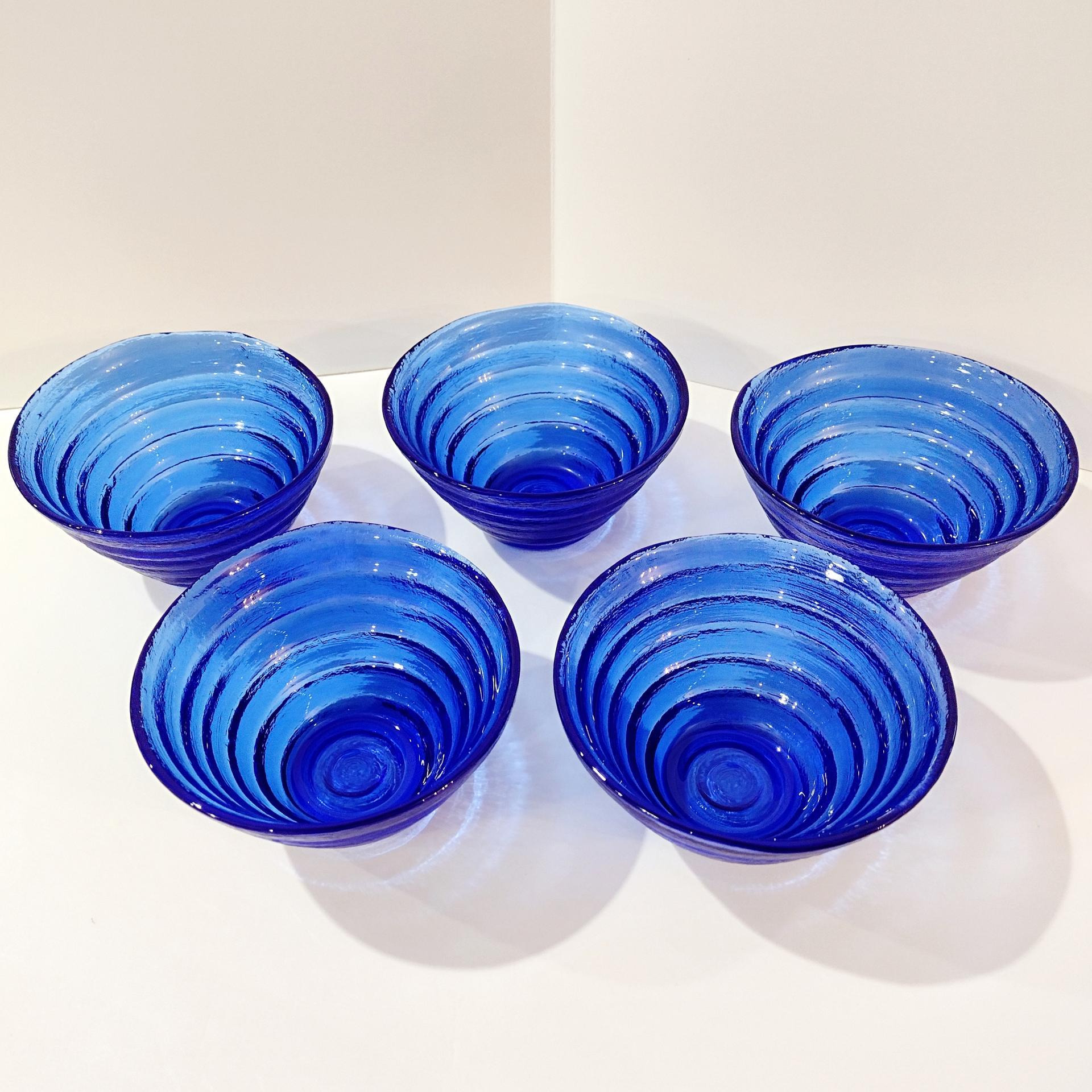 Vintage Cobalt Blue Beehive Bowls, Set of 5, Blue Cereal Soup Noodle Bowls
