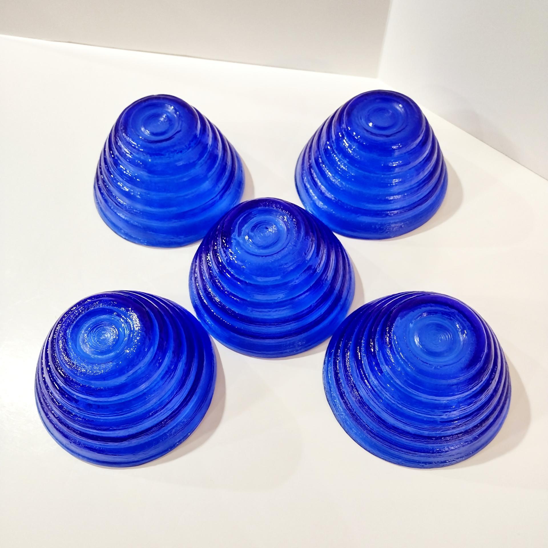 Vintage Cobalt Blue Beehive Bowls, Set of 5, Blue Cereal Soup