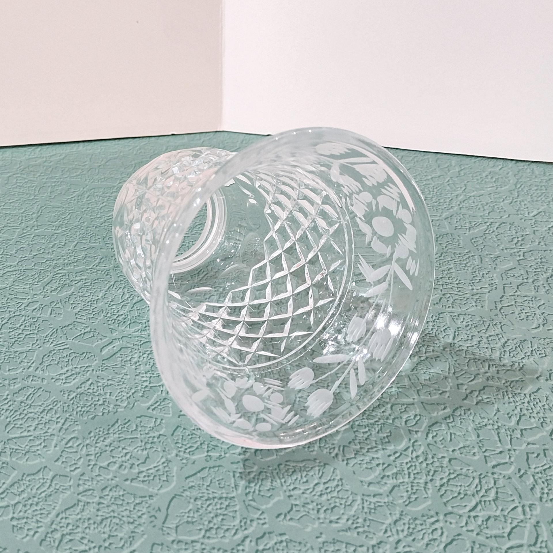 Vintage Diamond Cut Glass and Floral Etched Bell Glass Lamp Shade, Replacement Bell Shaped Shade