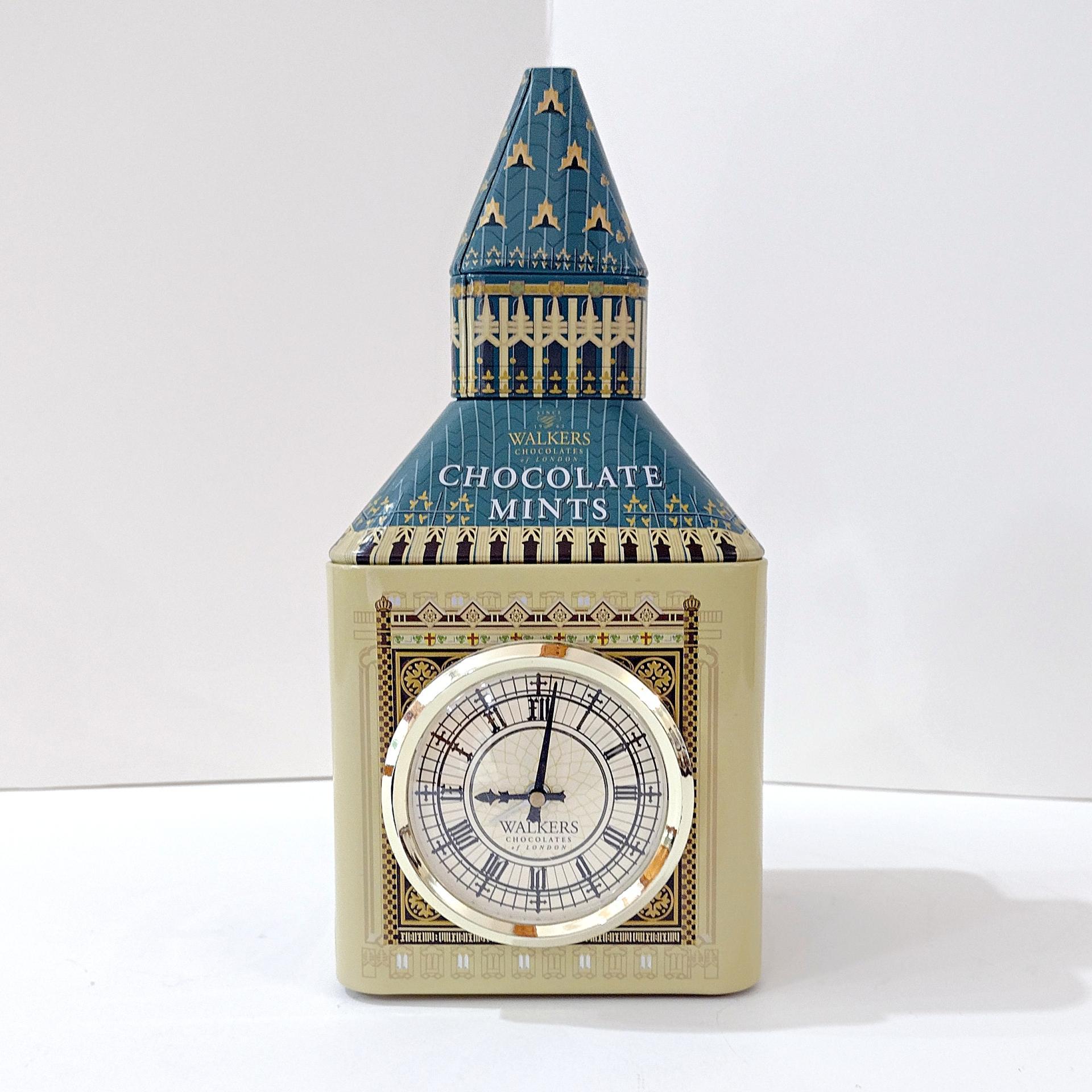 Vintage Big Ben Metal Tin with Working Clock, Walkers Chocolate Mints Big Ben Storage Container
