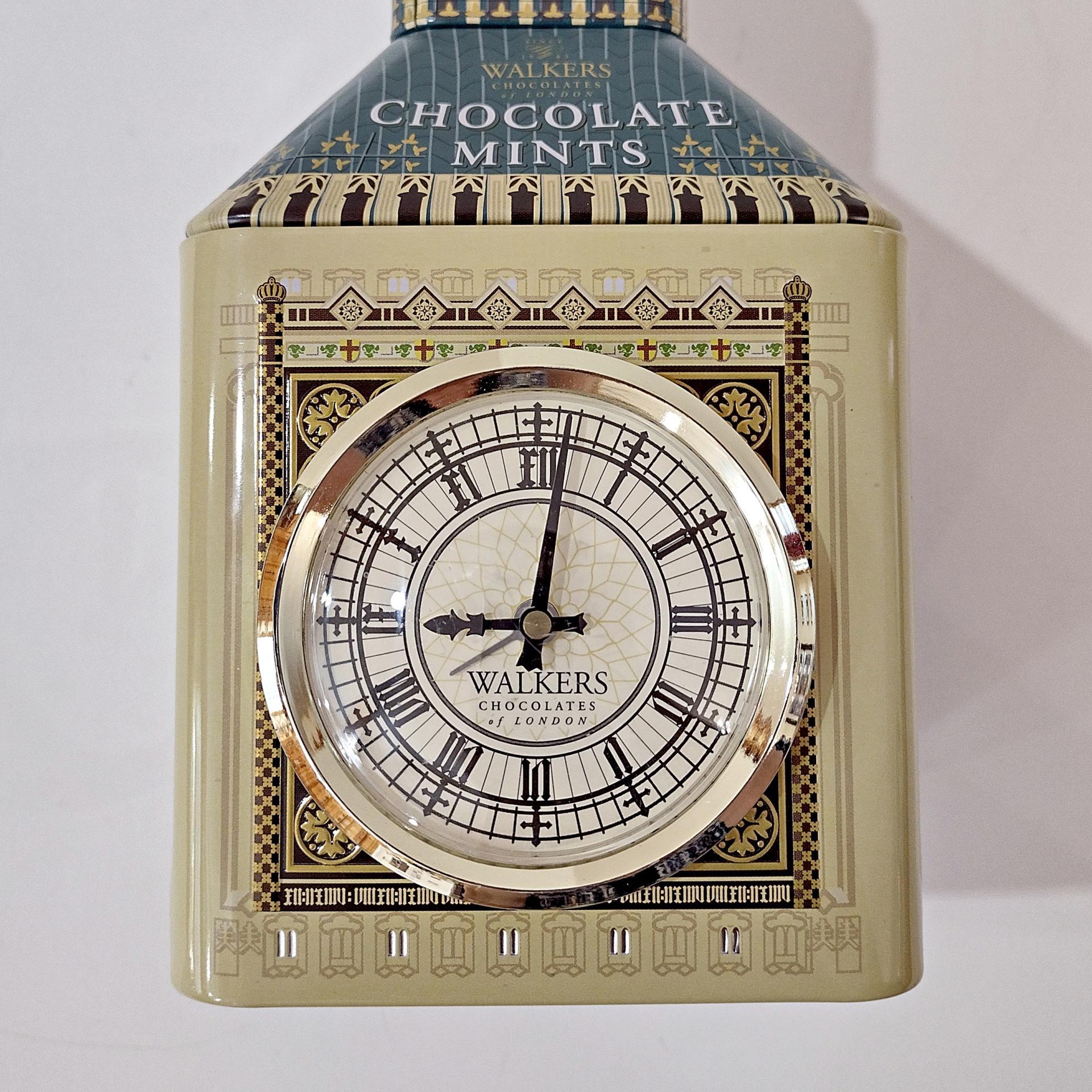 Vintage Big Ben Metal Tin with Working Clock, Walkers Chocolate Mints Big Ben Storage Container