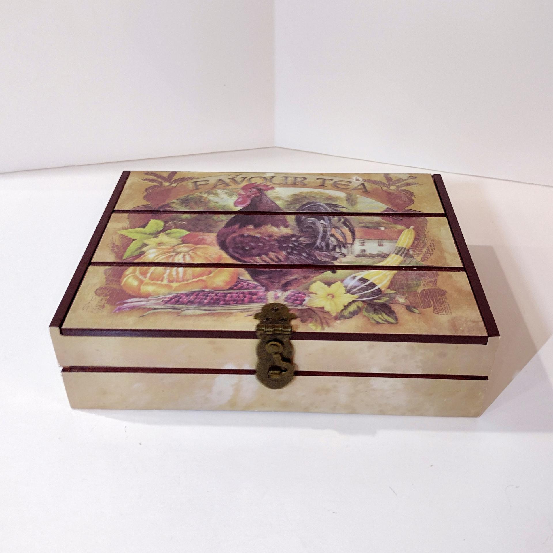 Vintage Bentley's Fine Teas Divided Storage Box with Rooster Chicken Design