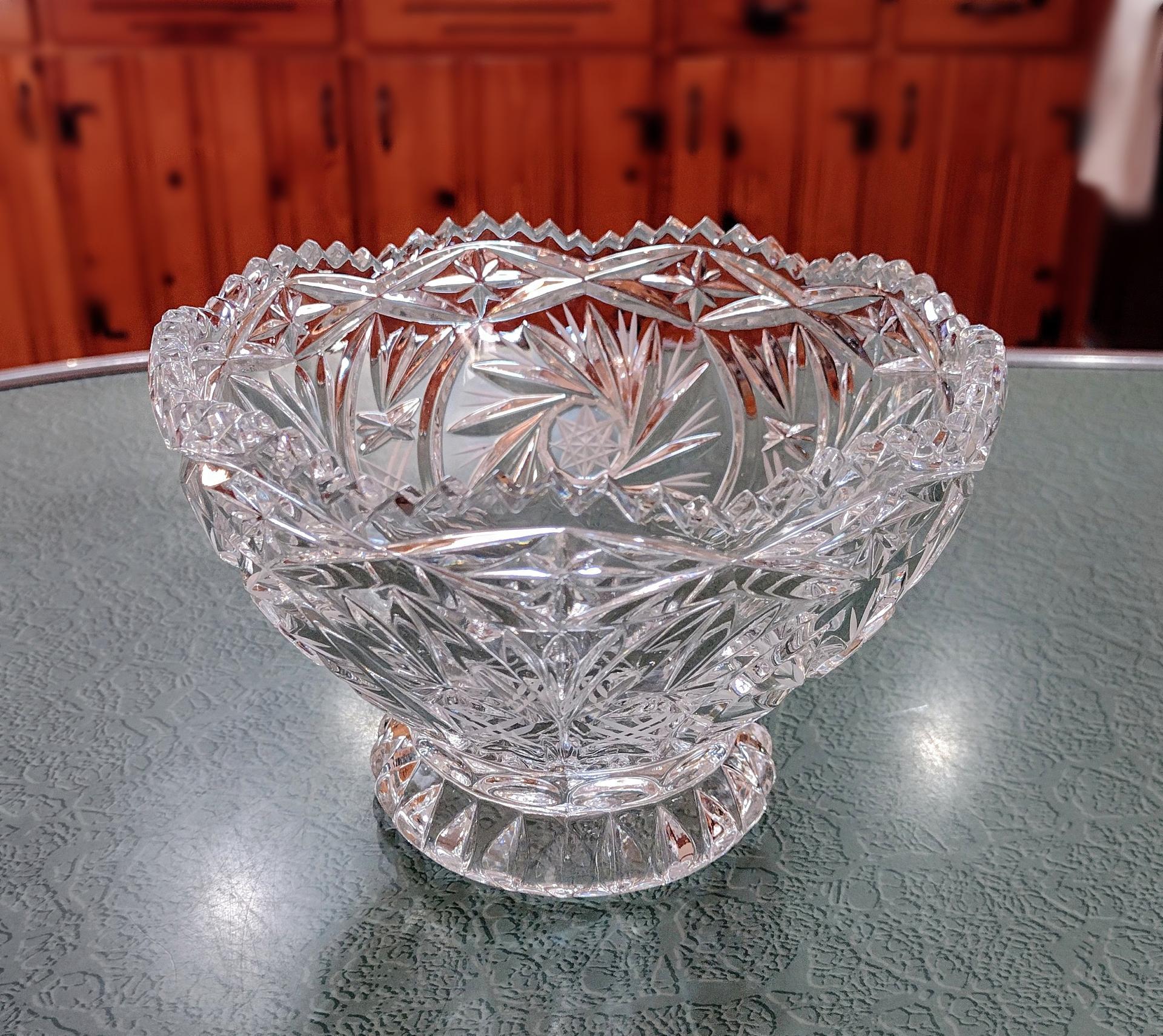 Vintage Crystal Footed Compote Bowl, Glass Berry Bowl