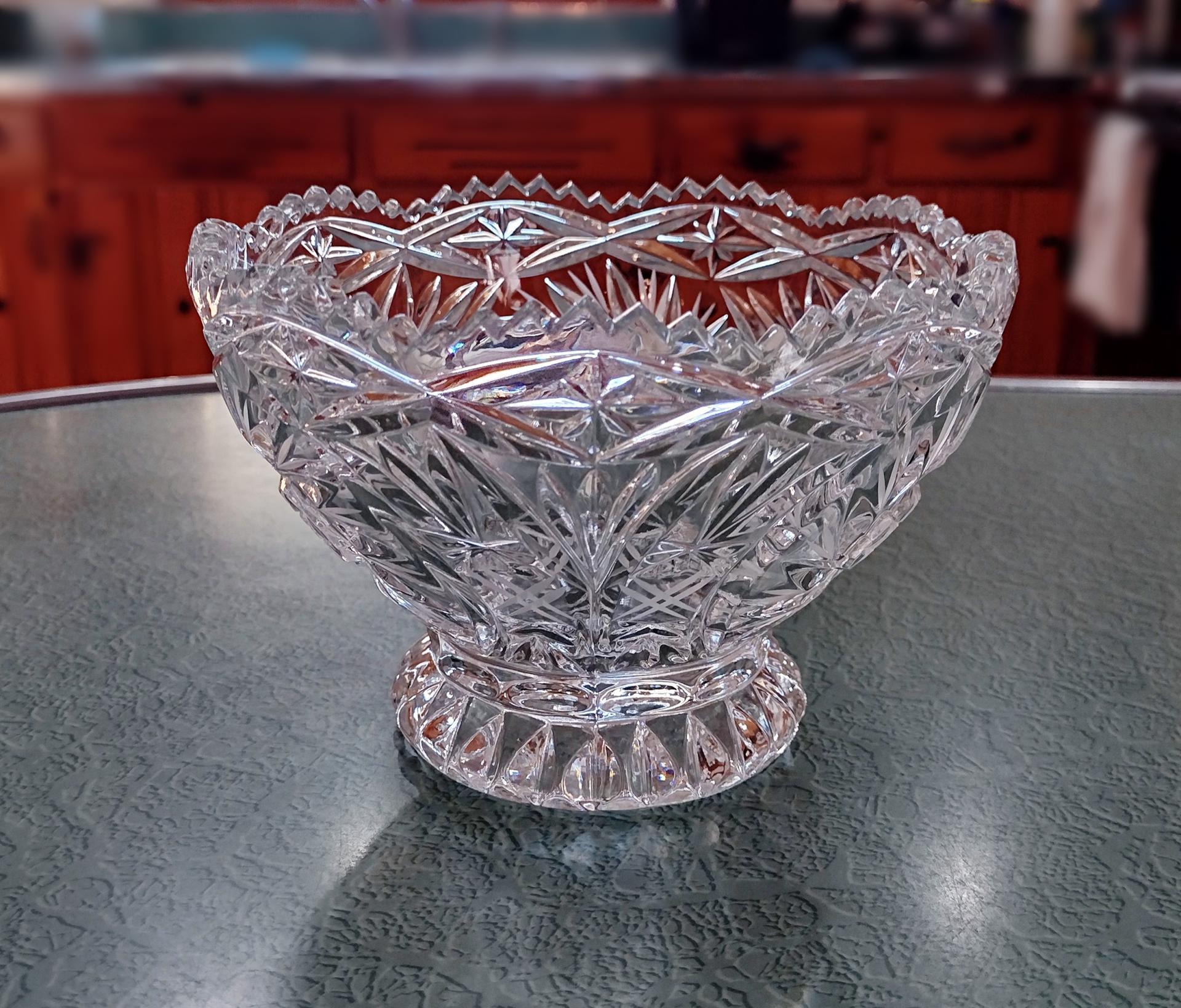 Vintage Crystal Footed Compote Bowl, Glass Berry Bowl