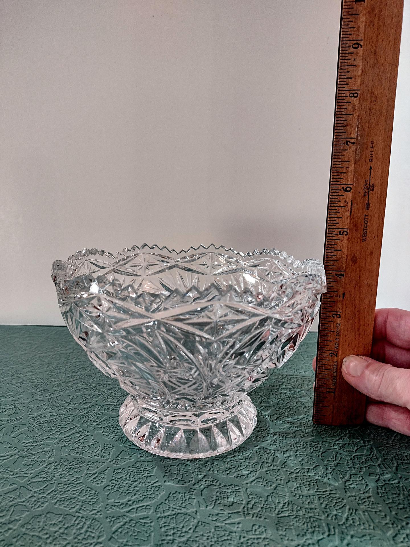 Vintage Crystal Footed Compote Bowl, Glass Berry Bowl