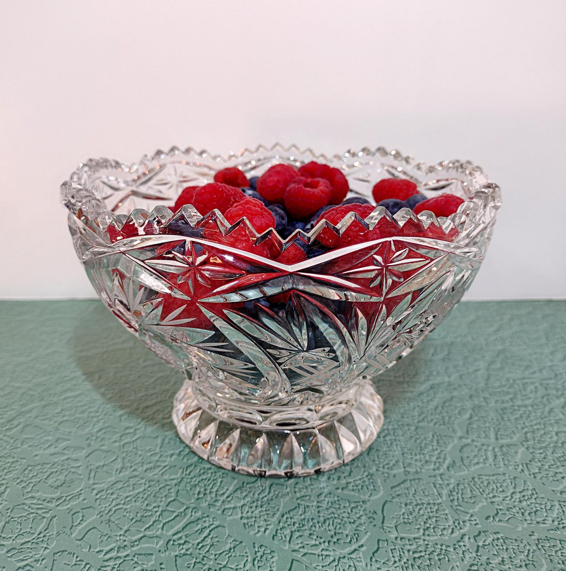 Vintage Crystal Footed Compote Bowl, Glass Berry Bowl