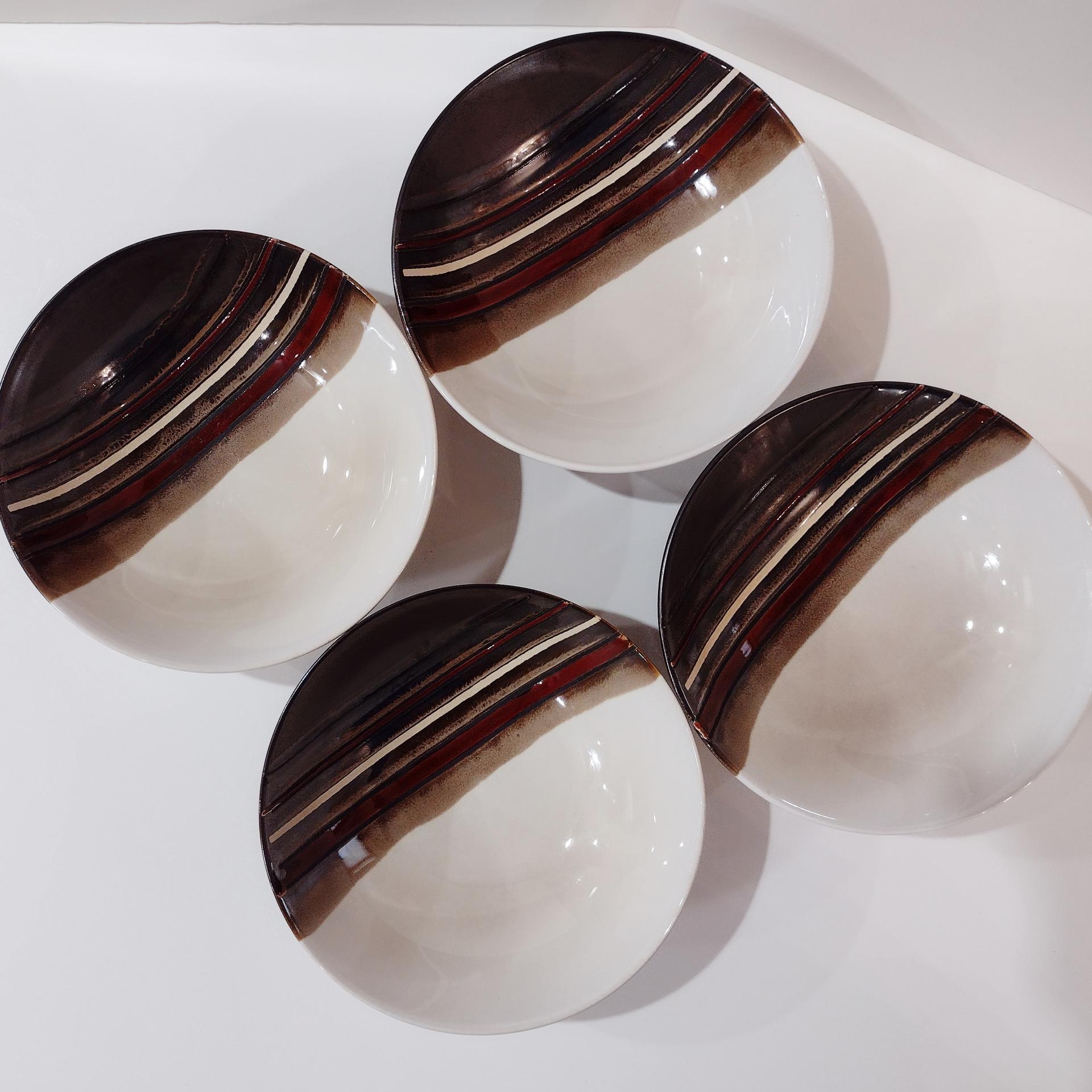 Vintage Better Homes and Gardens Rockport Cereal Soup Bowls, Set of 4, Brown and White Stoneware All Purpose Bowls
