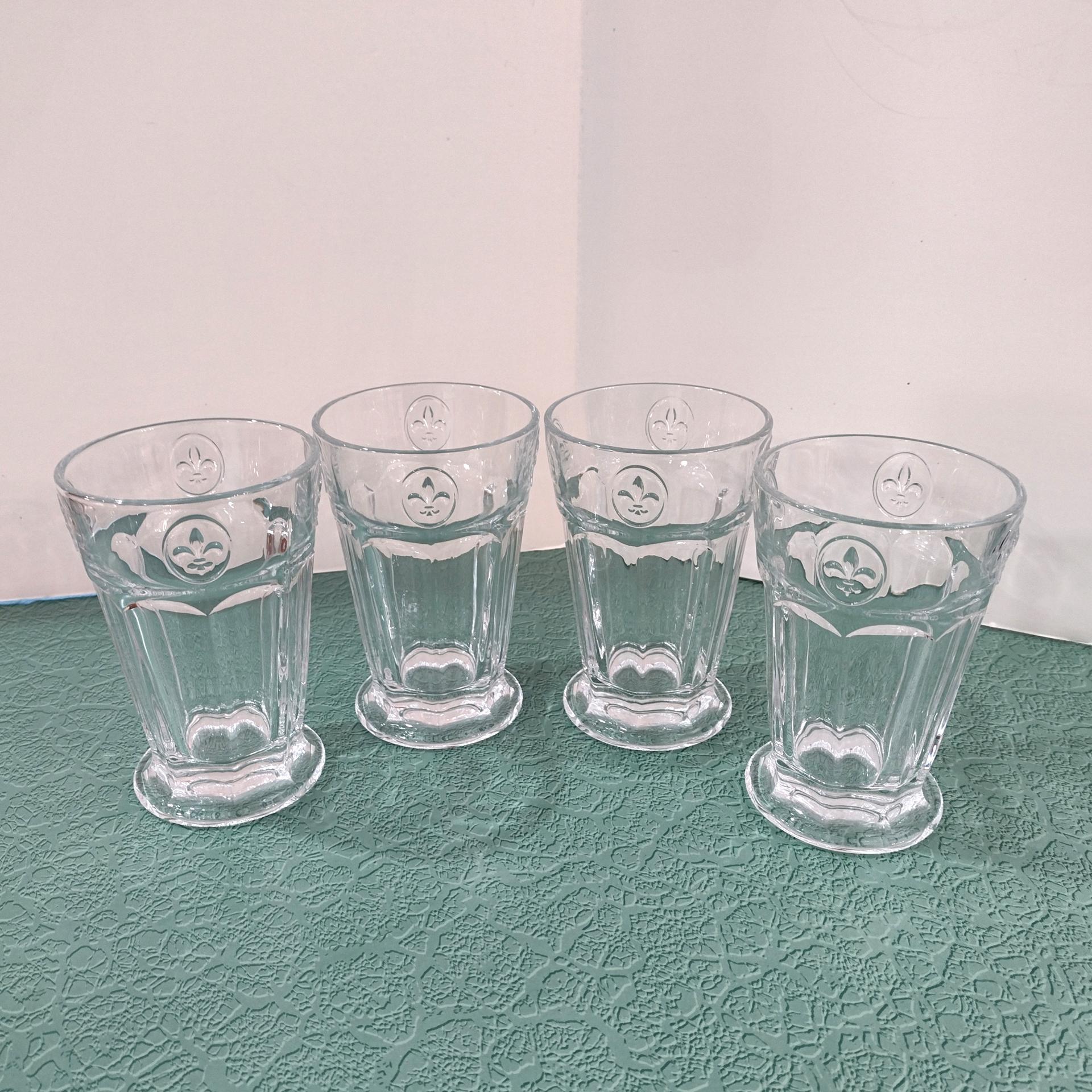 Vintage Fleur de Lis Drinking Glasses, Set of Four