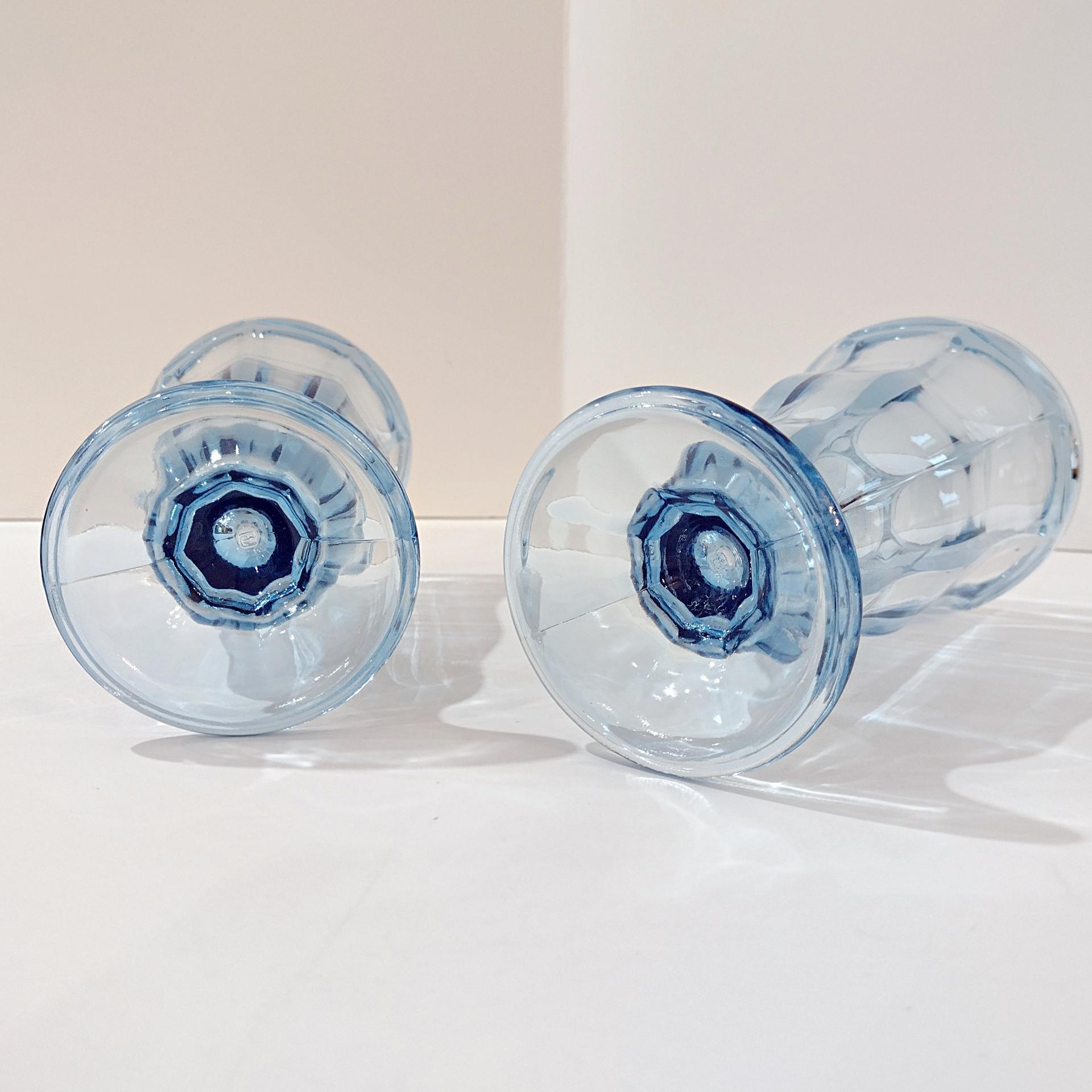 Vintage Anchor Hocking Light Blue Soda Fountain Glasses: Retro Milkshake Sundae Set of Two