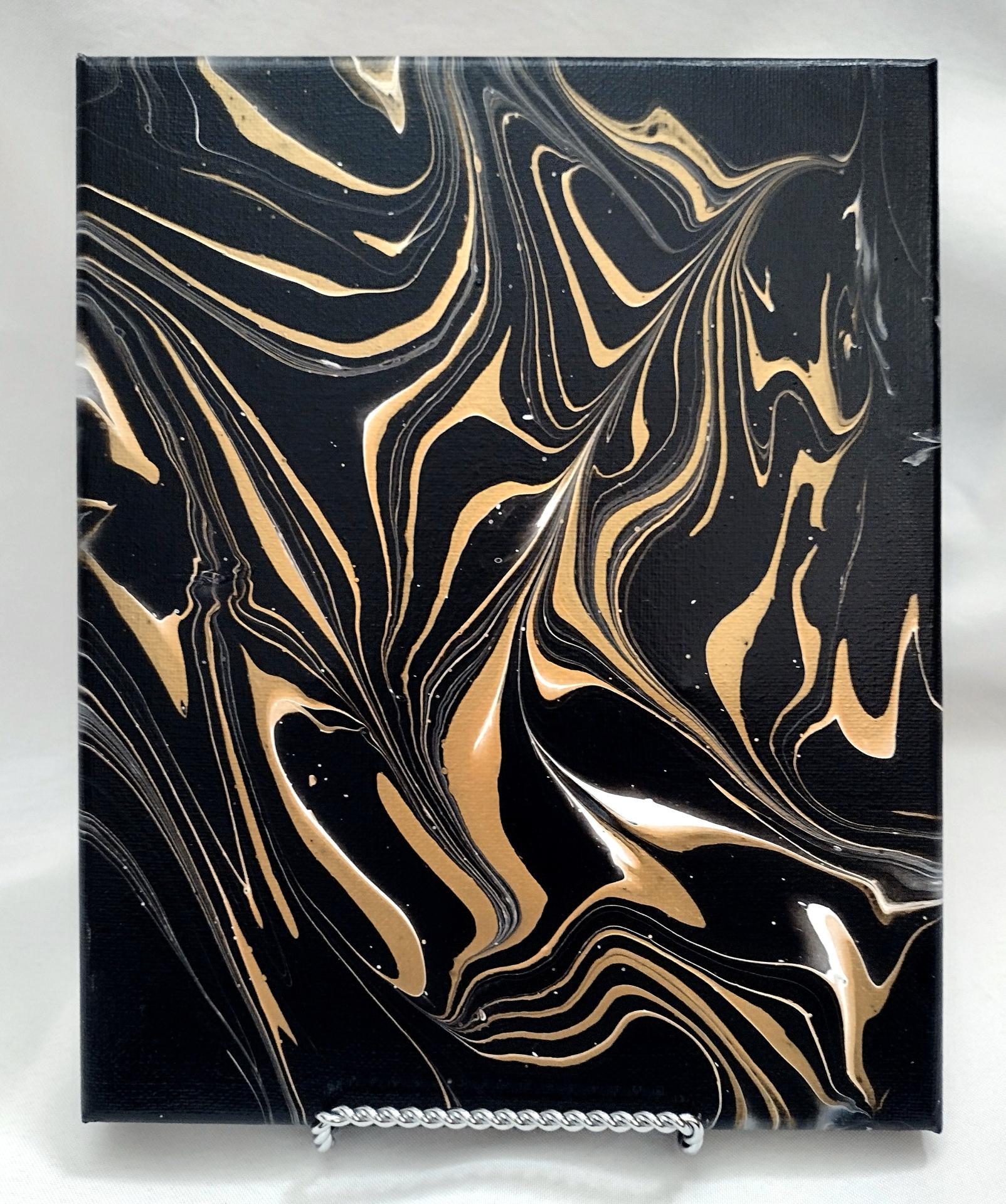 Black and Gold Abstract Original Acrylic Pour Painting, 8" x 10", Fluid Art Painting