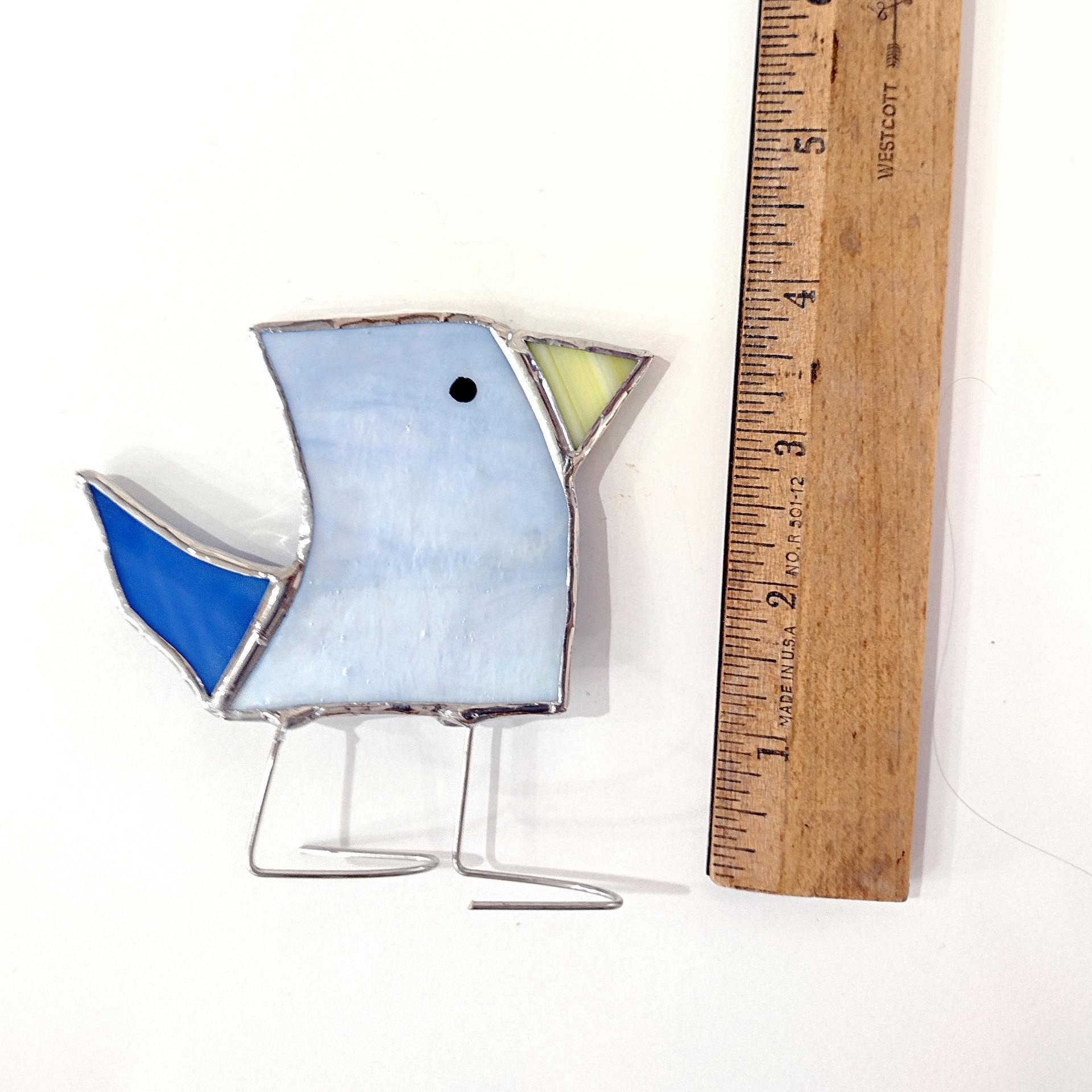 Stained Glass Standing Bird, Funky Glass Bird, Blue Iridescent Bird Suncatcher, Windowsill Sitter Free Standing Bird