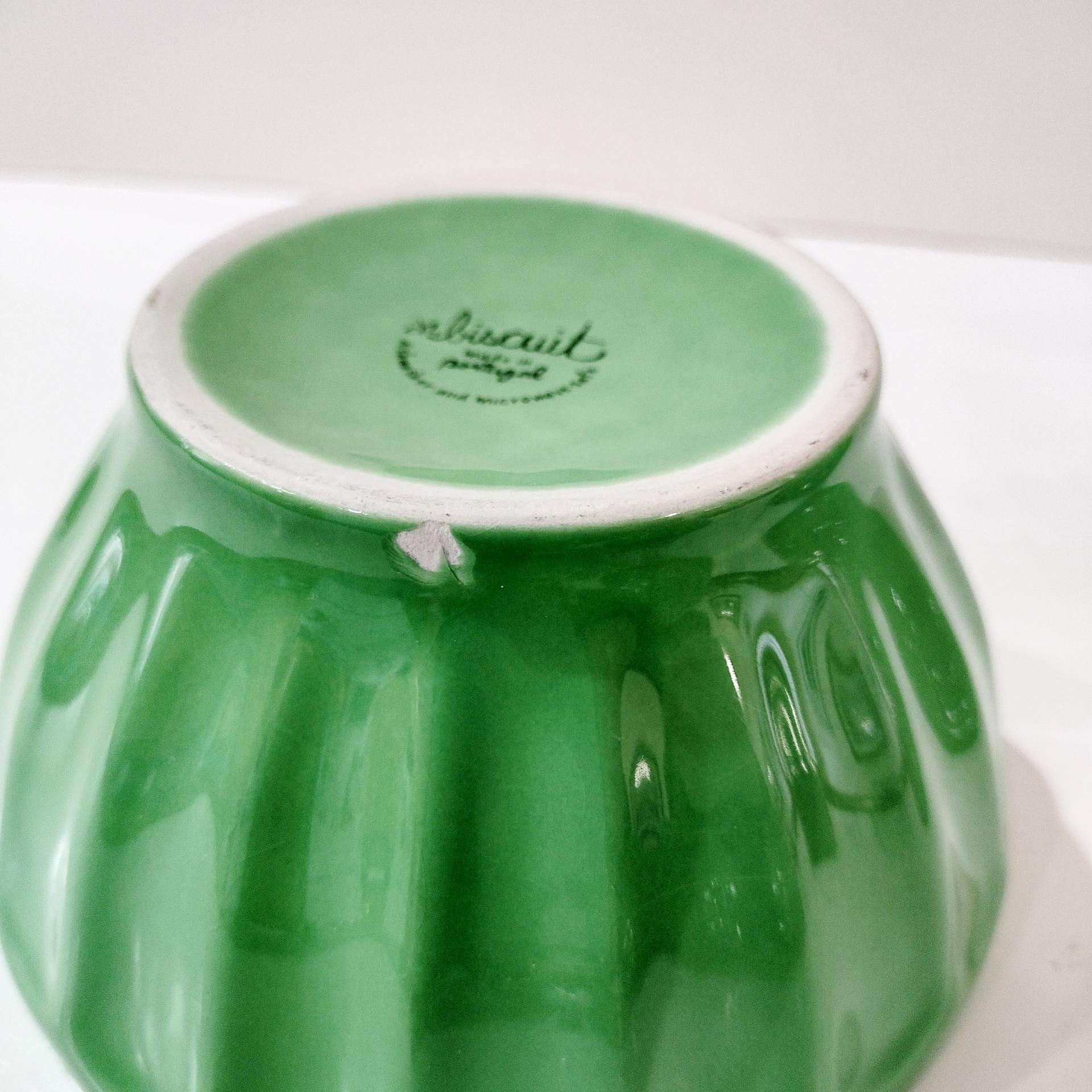 Vintage Anthropologie Kelly Green Biscuit Latte Bowls, Set of Three, Ceramic Cereal Soup Noodle Bowls