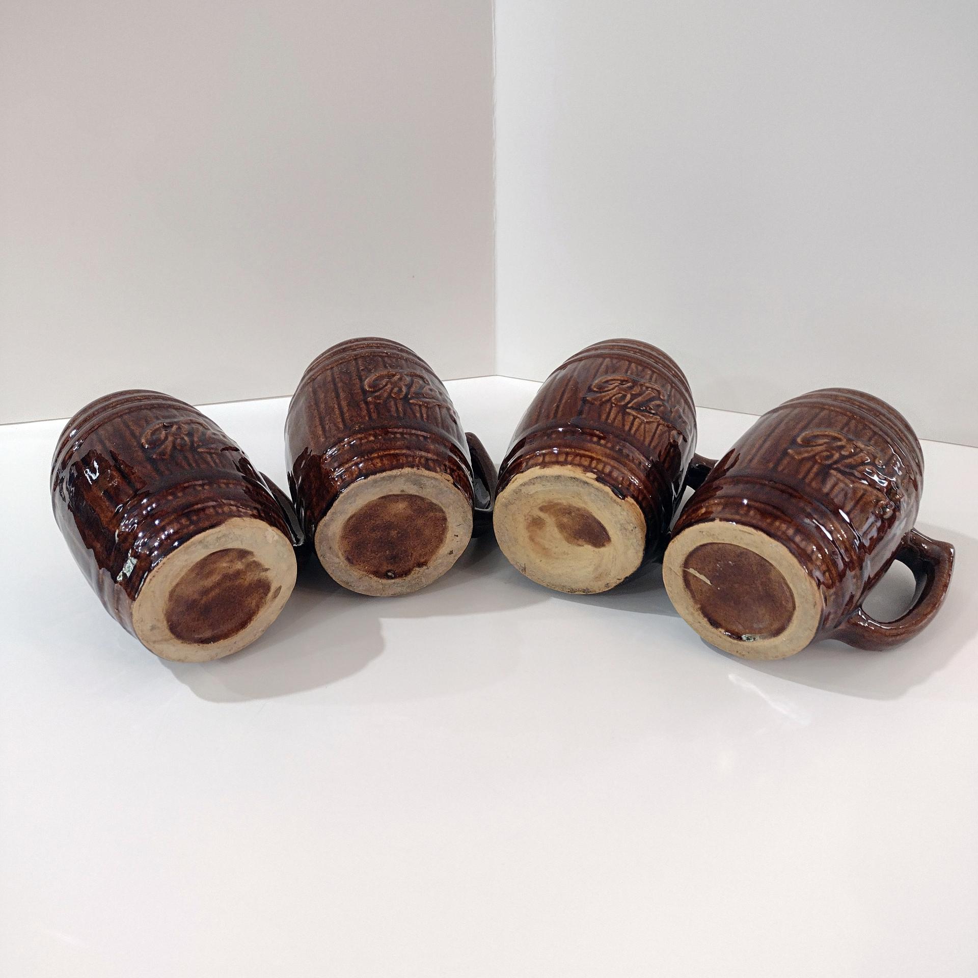 Vintage Blatz Beer Barrel Ceramic Mugs, Set of Four