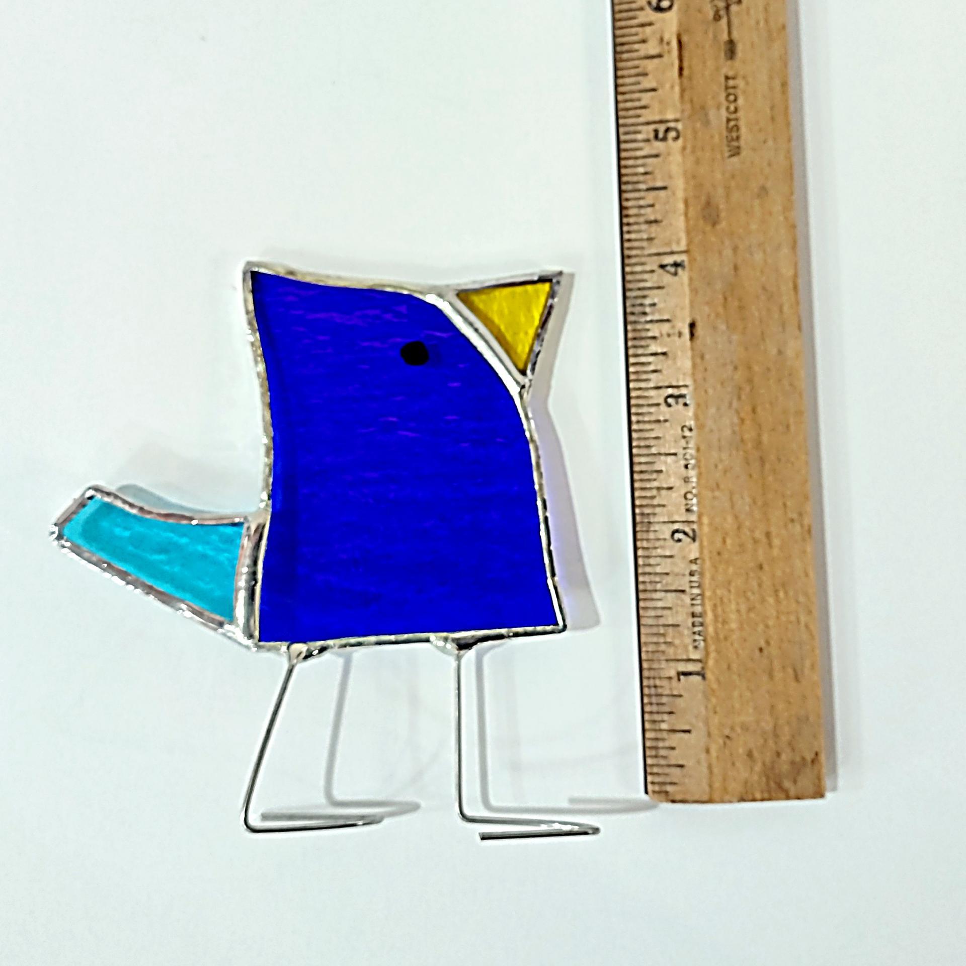 Stained Glass Standing Bird, Funky Blue Glass Bird Suncatcher, Bird Lover Gift