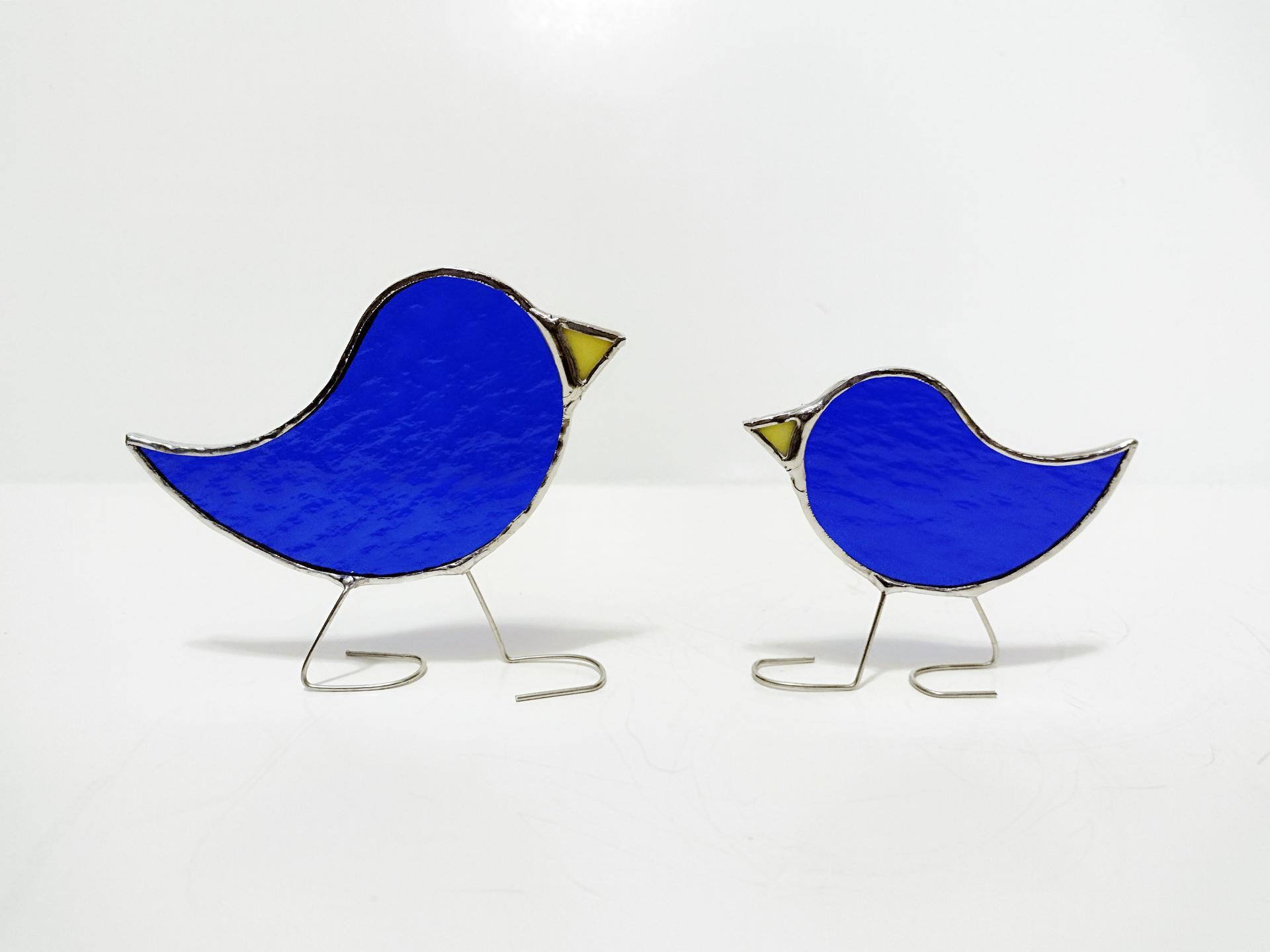 Momma and Baby Standing Stained Glass Bird Set, Custom Colors Available