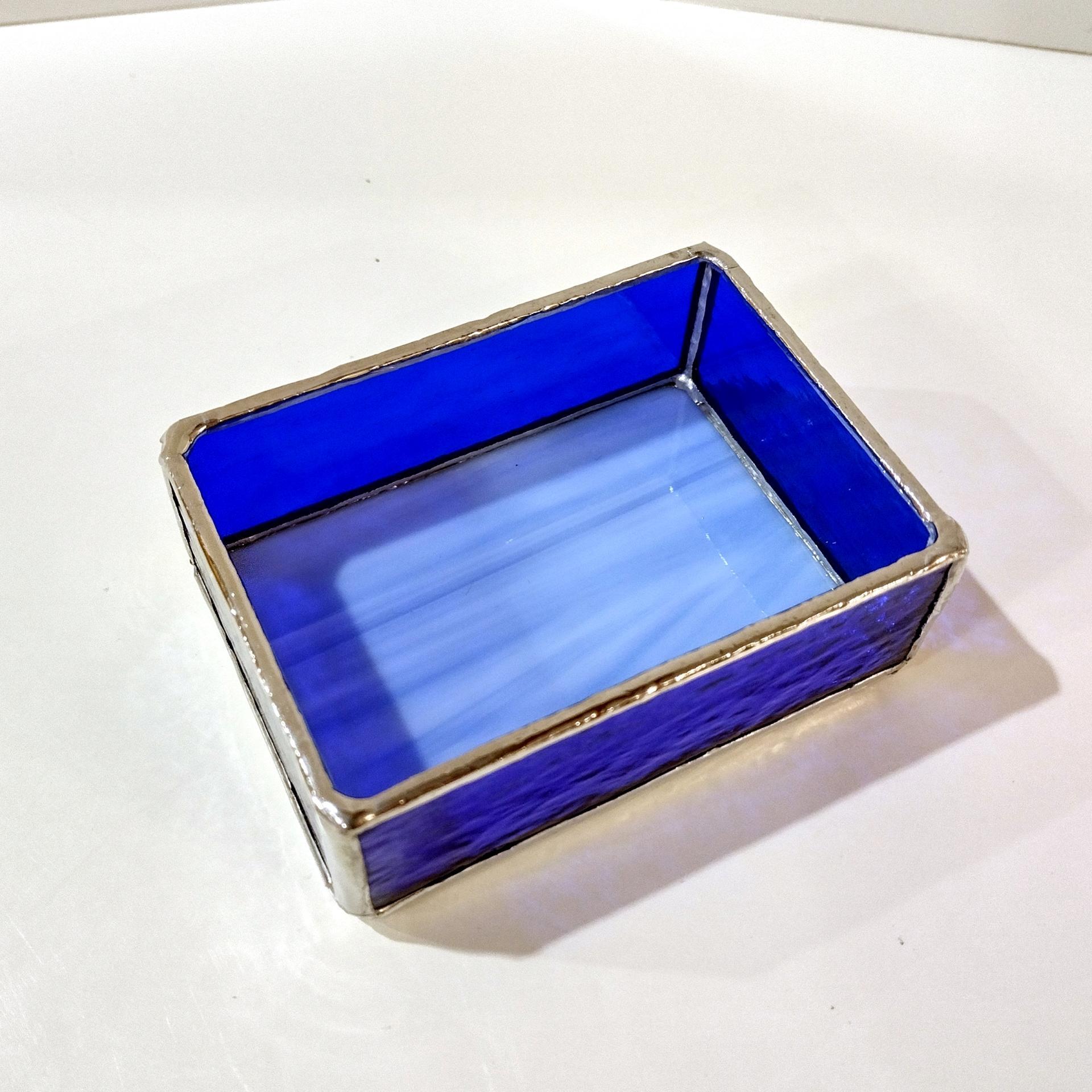 Blue Stained Glass Trinket Jewelry Box, Gift Card Holder, Business Card Holder