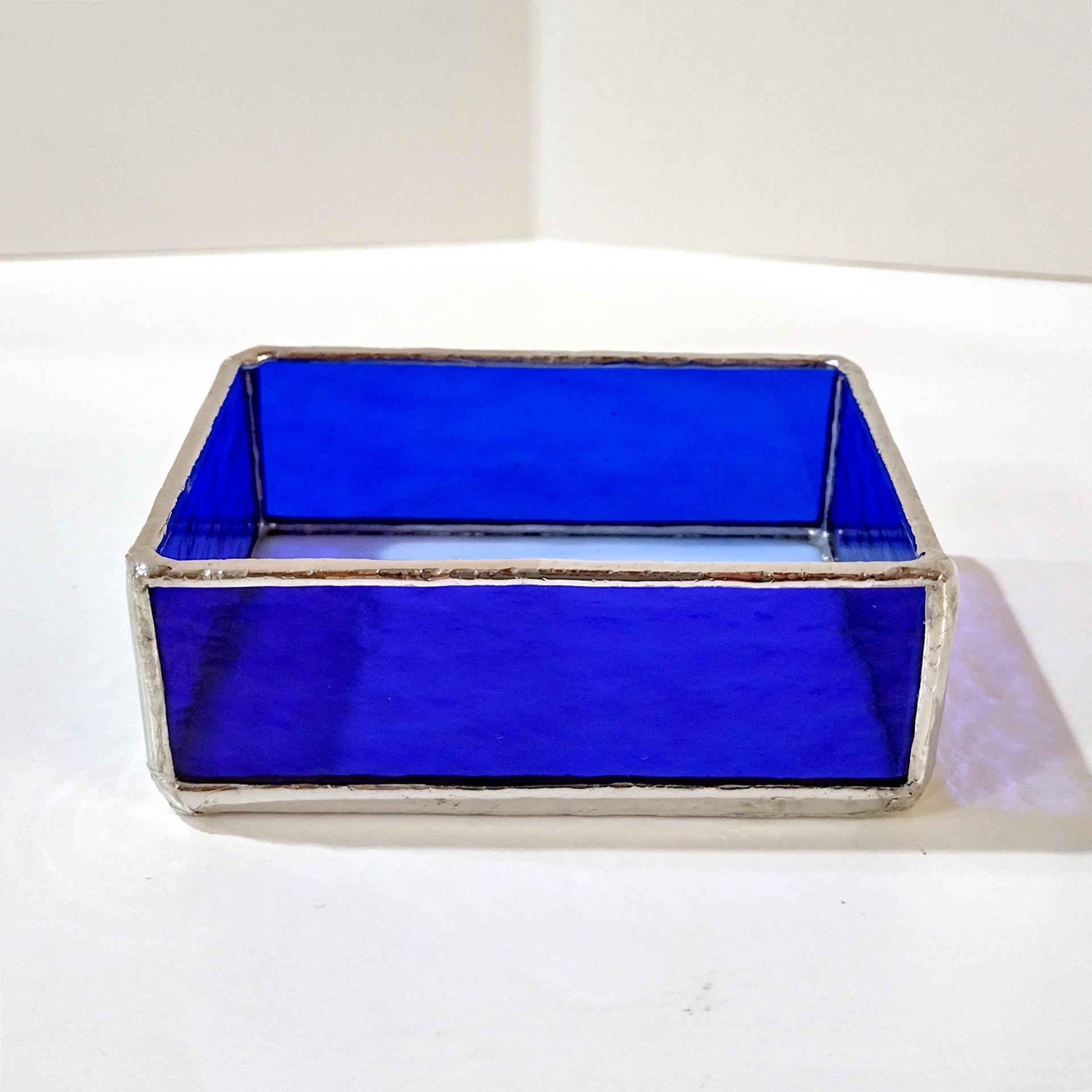 Blue Stained Glass Trinket Jewelry Box, Gift Card Holder, Business Card Holder