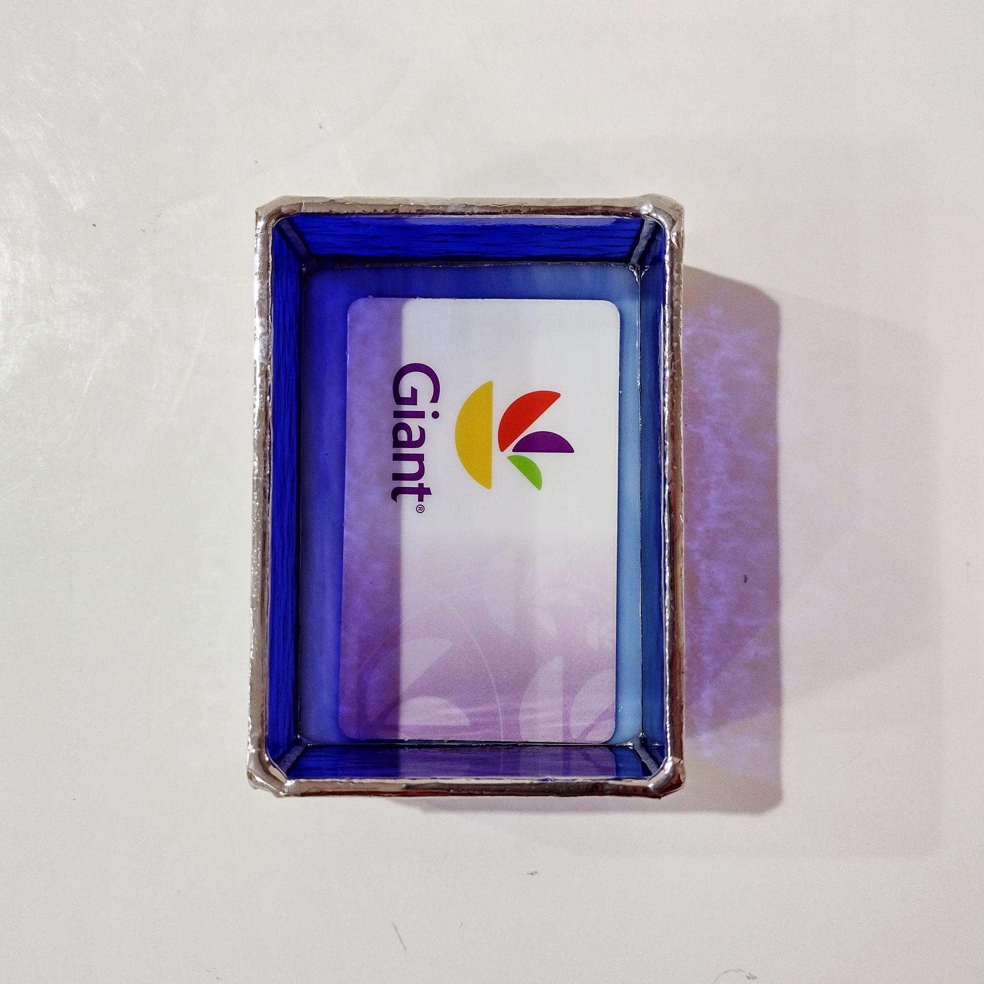 Blue Stained Glass Trinket Jewelry Box, Gift Card Holder, Business Card Holder