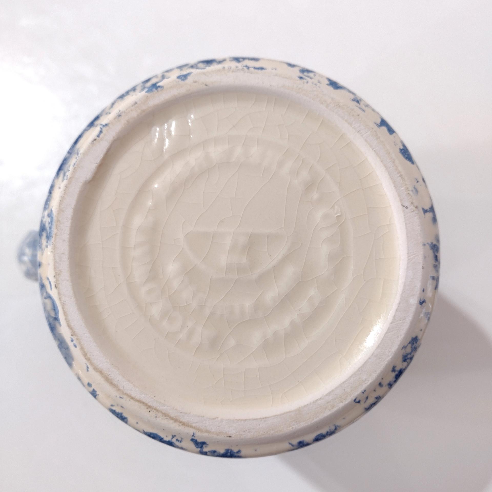 Vintage Blue Spongeware Small Pitcher Vase, Workshops of Gerald E Henn Pottery, Roseville Spongeware Pottery