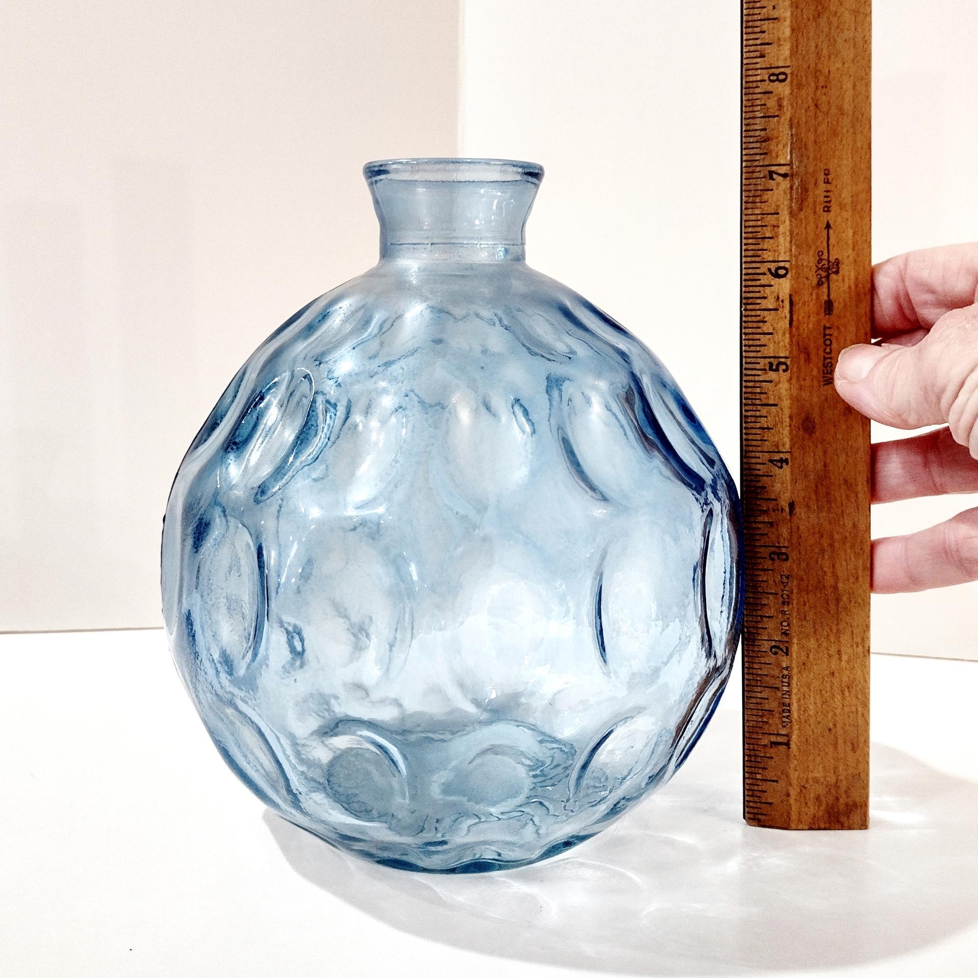 Vintage San Miguel Blue Round Globe Thumbprint Recycled Glass Vase