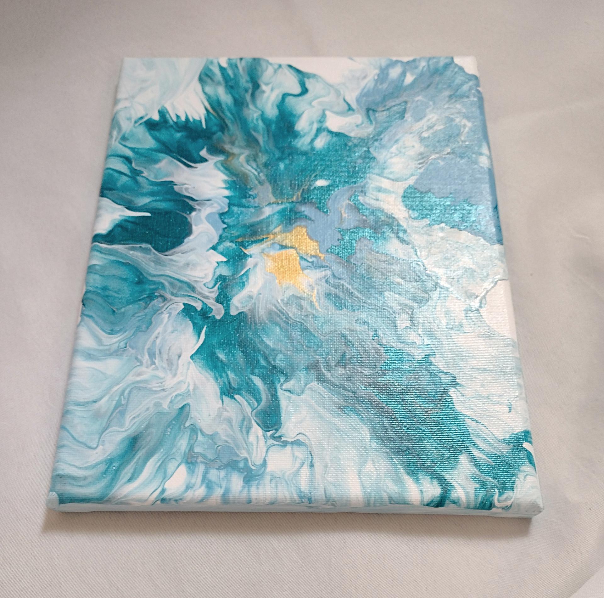 Blue and Gold Original Acrylic Abstract Painting, 8" x 10" on Canvas