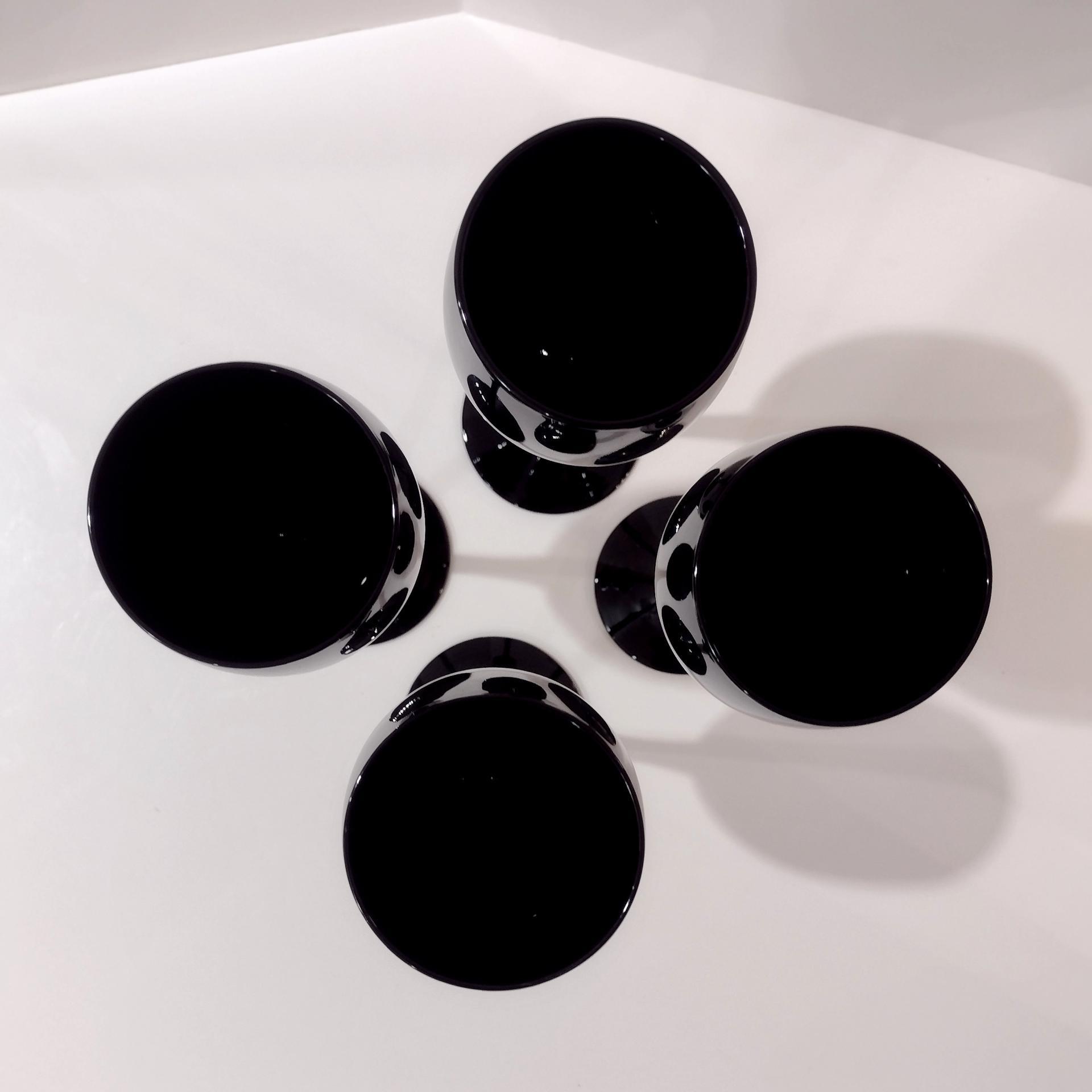  Vintage Solid Black Wine Glasses, Set of Four