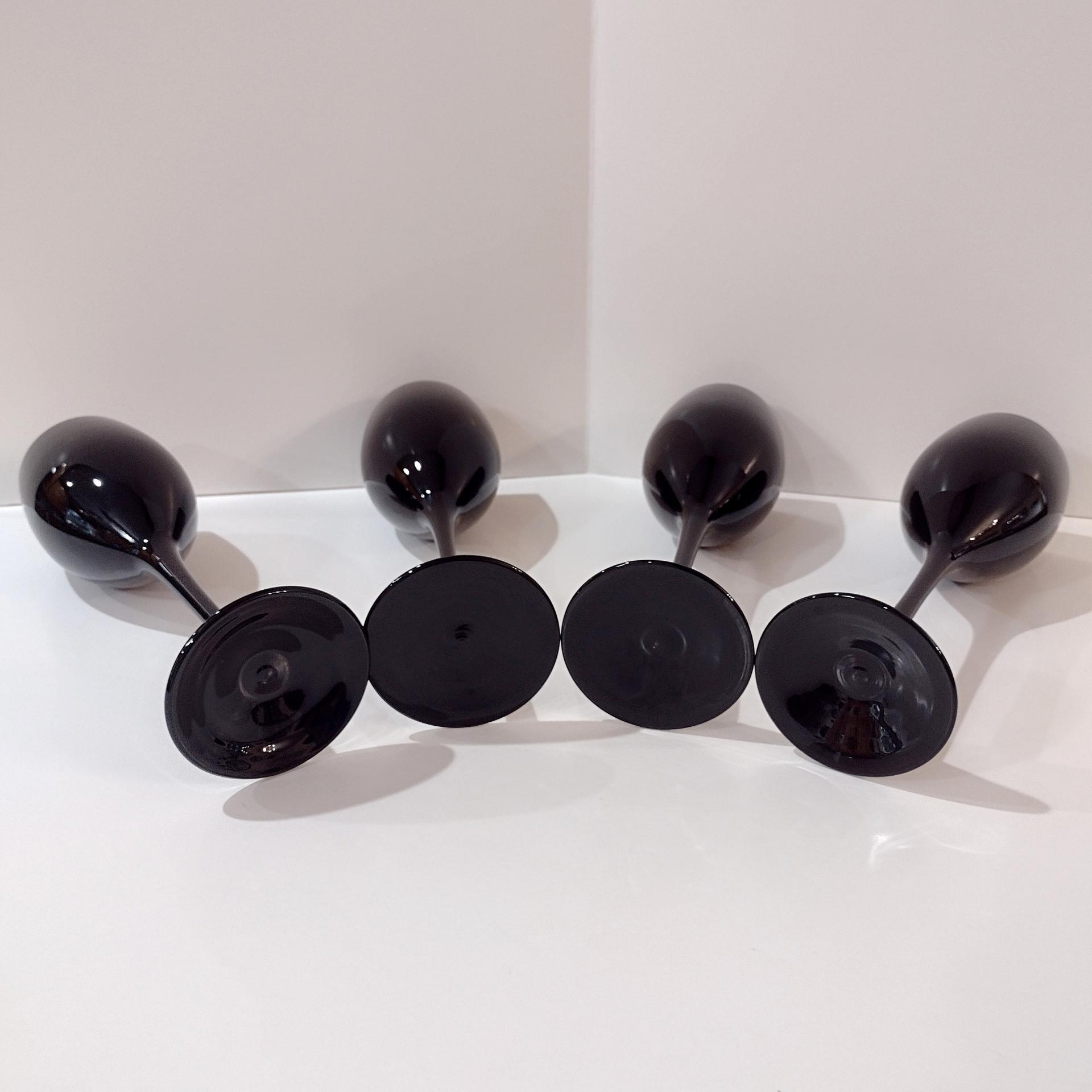  Vintage Solid Black Wine Glasses, Set of Four