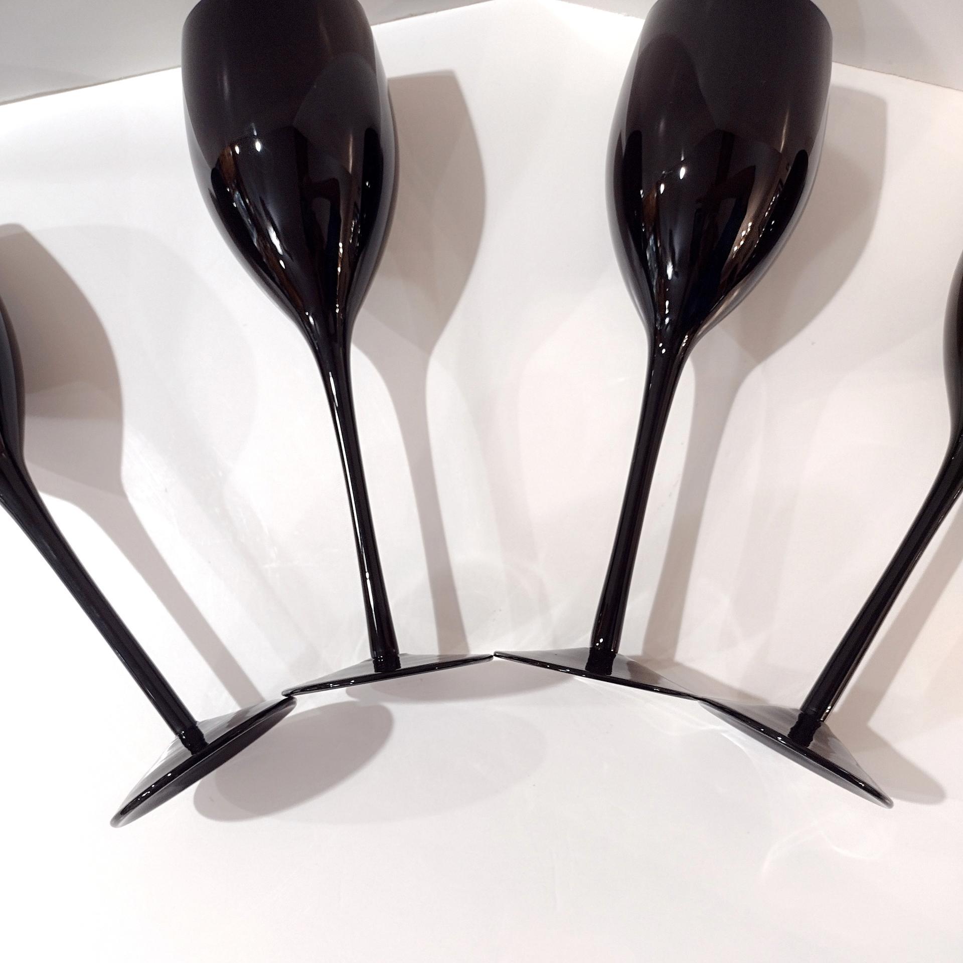  Vintage Solid Black Wine Glasses, Set of Four