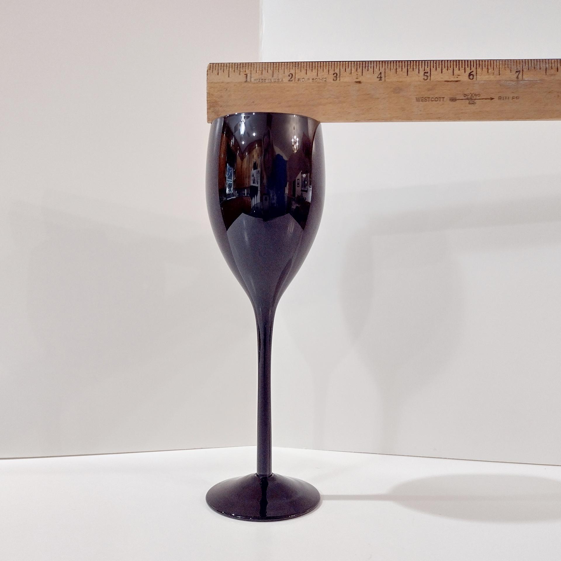  Vintage Solid Black Wine Glasses, Set of Four