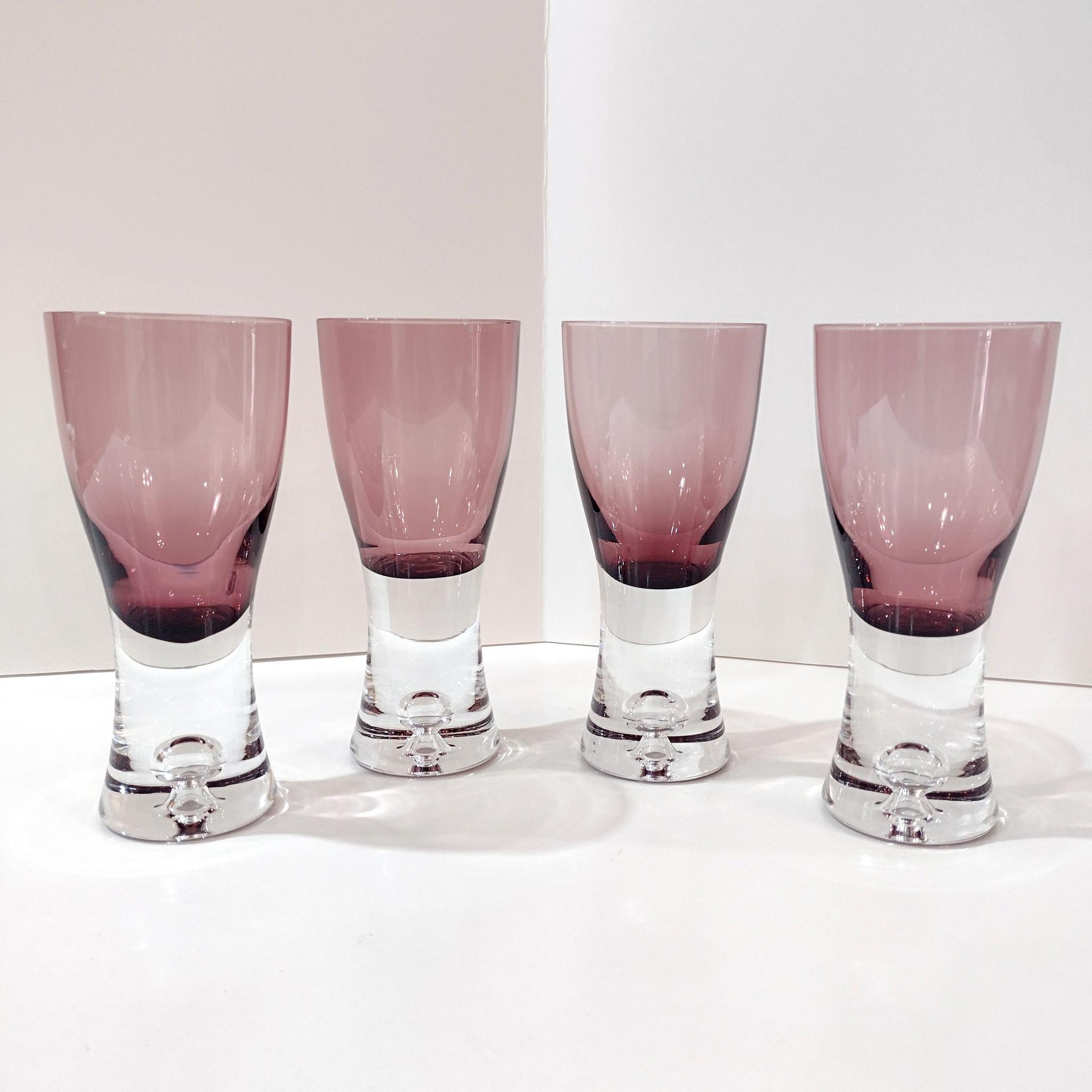 Vintage Block Polish Crystal Stockholm Amethyst Wine Glasses, Set of Four