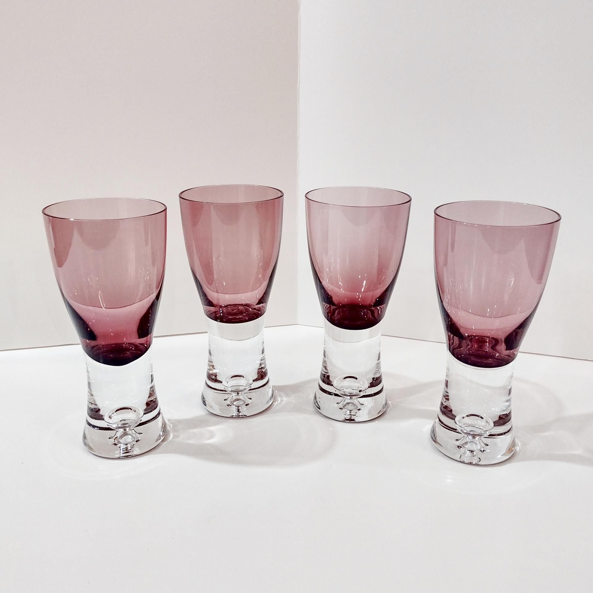 Vintage Block Polish Crystal Stockholm Amethyst Wine Glasses, Set of Four