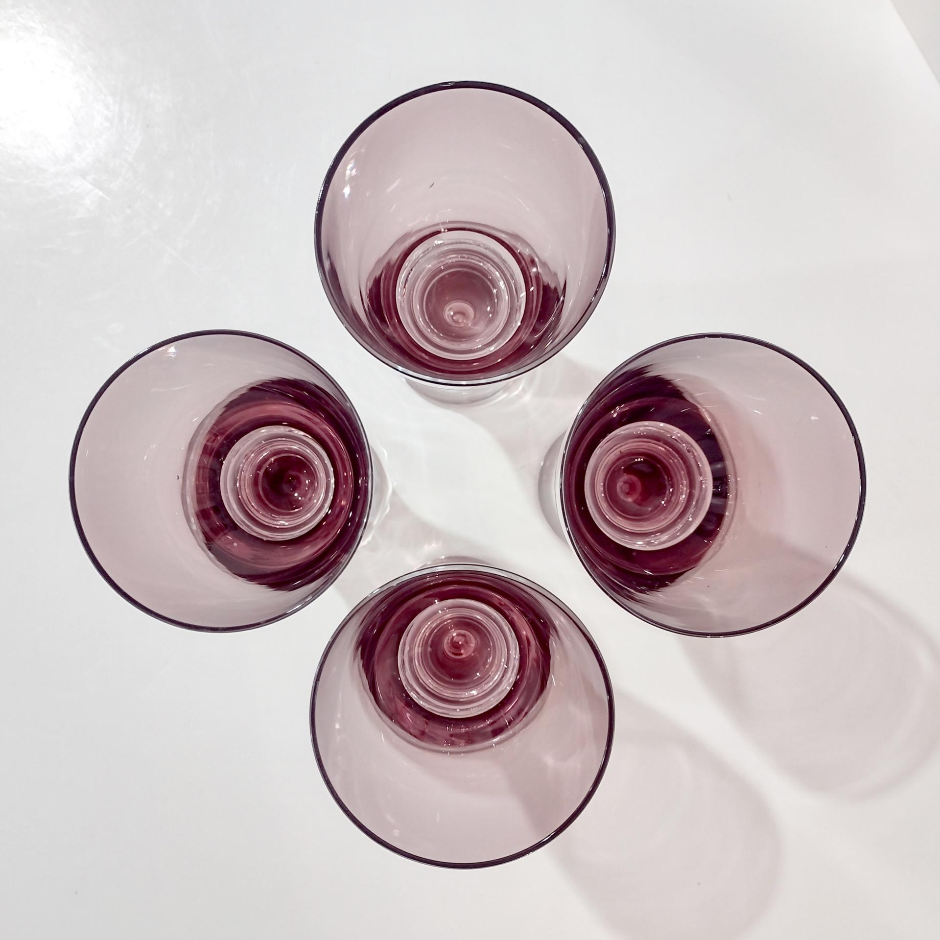 Vintage Block Polish Crystal Stockholm Amethyst Wine Glasses, Set of Four