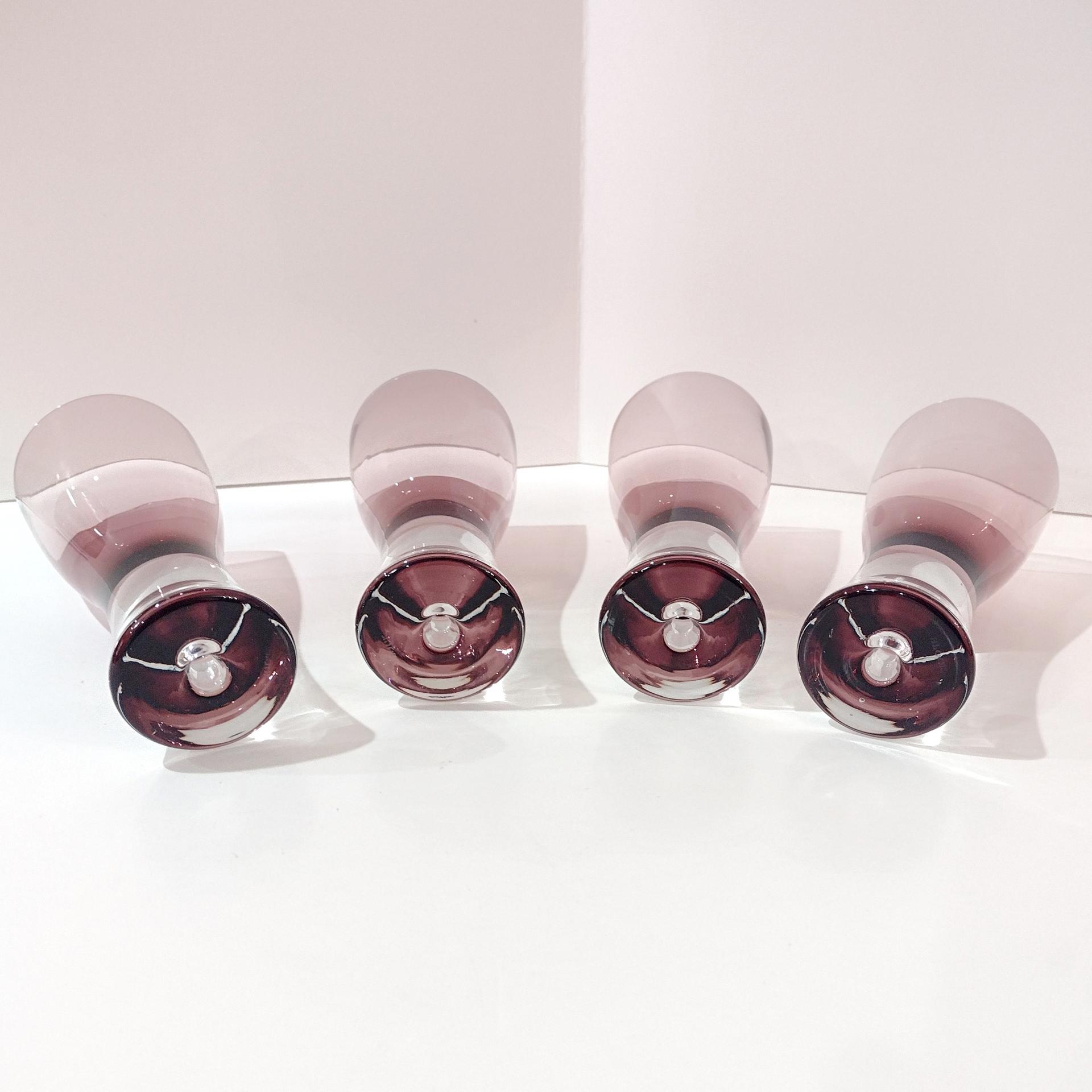 Vintage Block Polish Crystal Stockholm Amethyst Wine Glasses, Set of Four