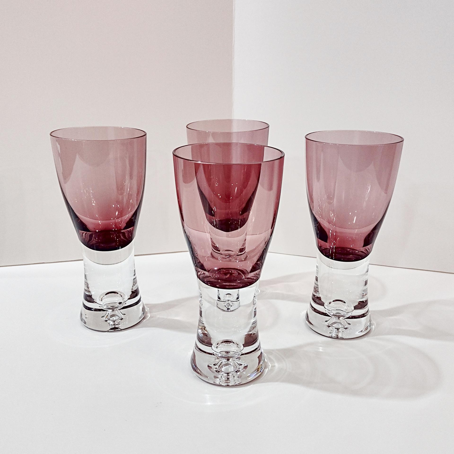 Vintage Block Polish Crystal Stockholm Amethyst Wine Glasses, Set of Four