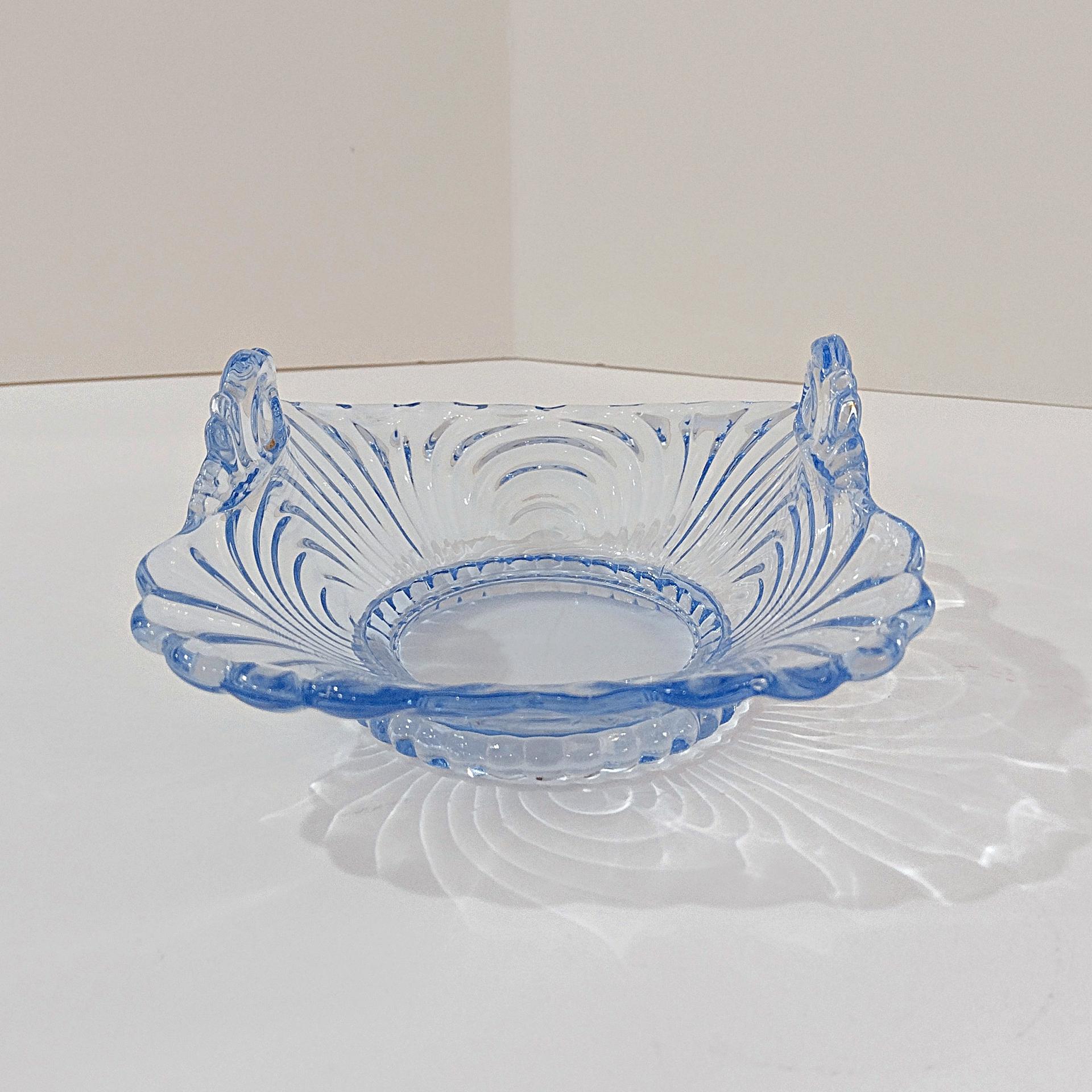 Vintage Cambridge Glass Caprice Moonlight Blue Candy Bon Bon Dish, Light Blue Square Basket Bowl