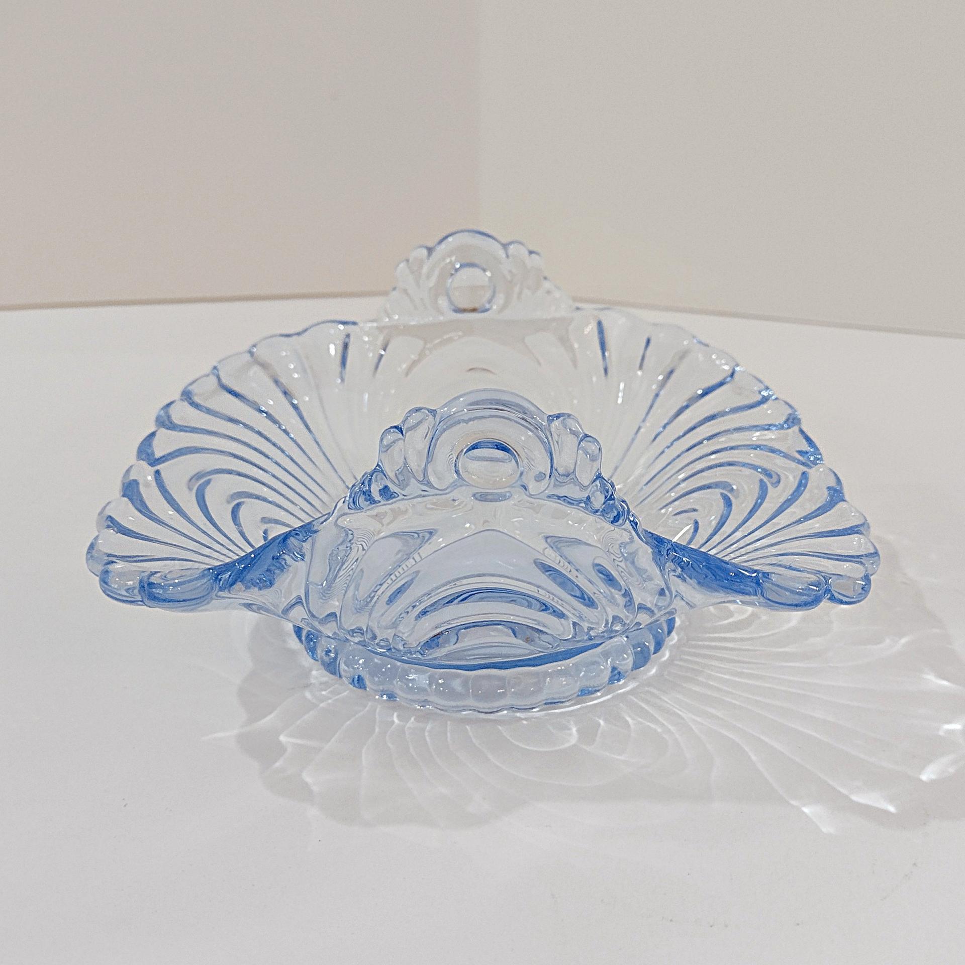 Vintage Cambridge Glass Caprice Moonlight Blue Candy Bon Bon Dish, Light Blue Square Basket Bowl