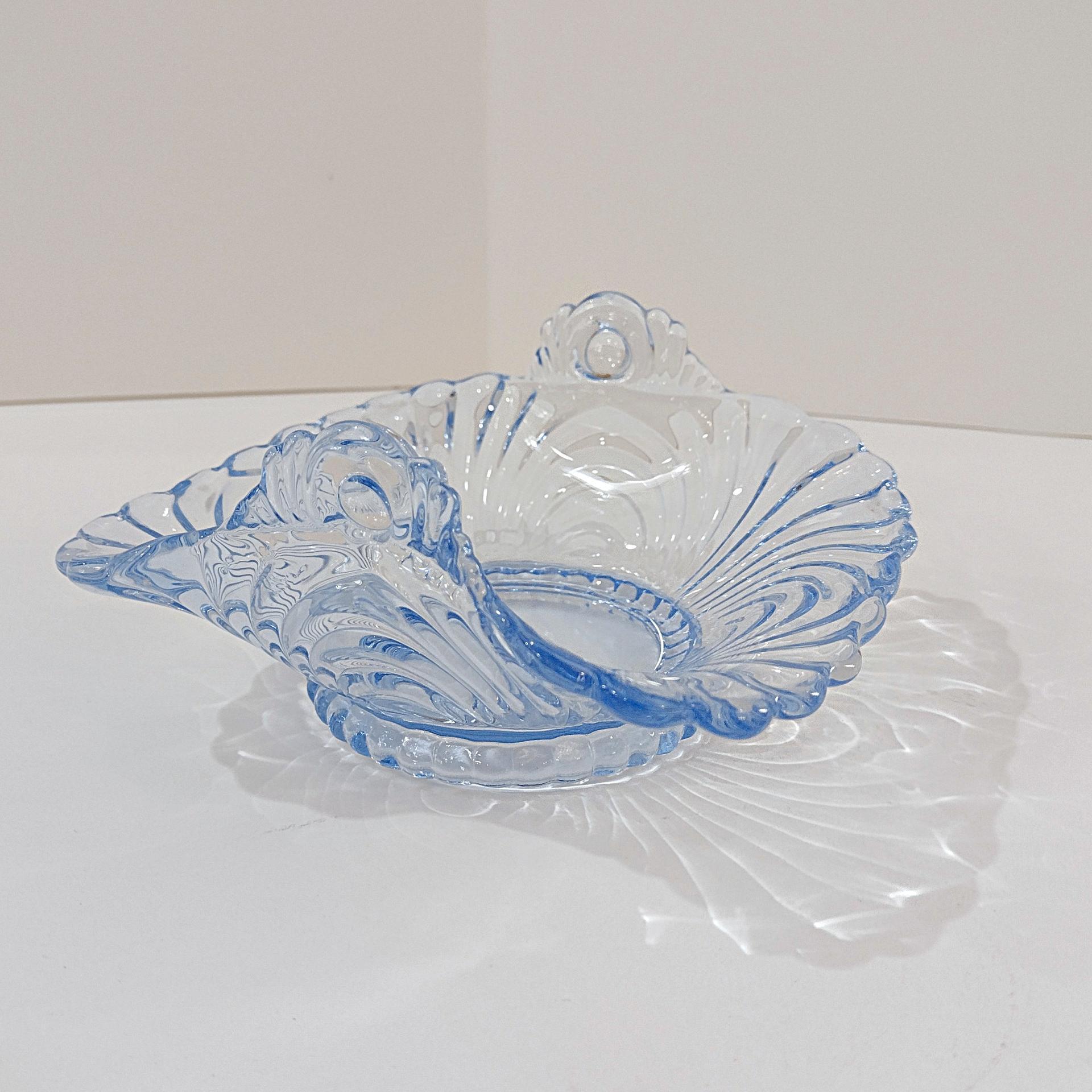 Vintage Cambridge Glass Caprice Moonlight Blue Candy Bon Bon Dish, Light Blue Square Basket Bowl