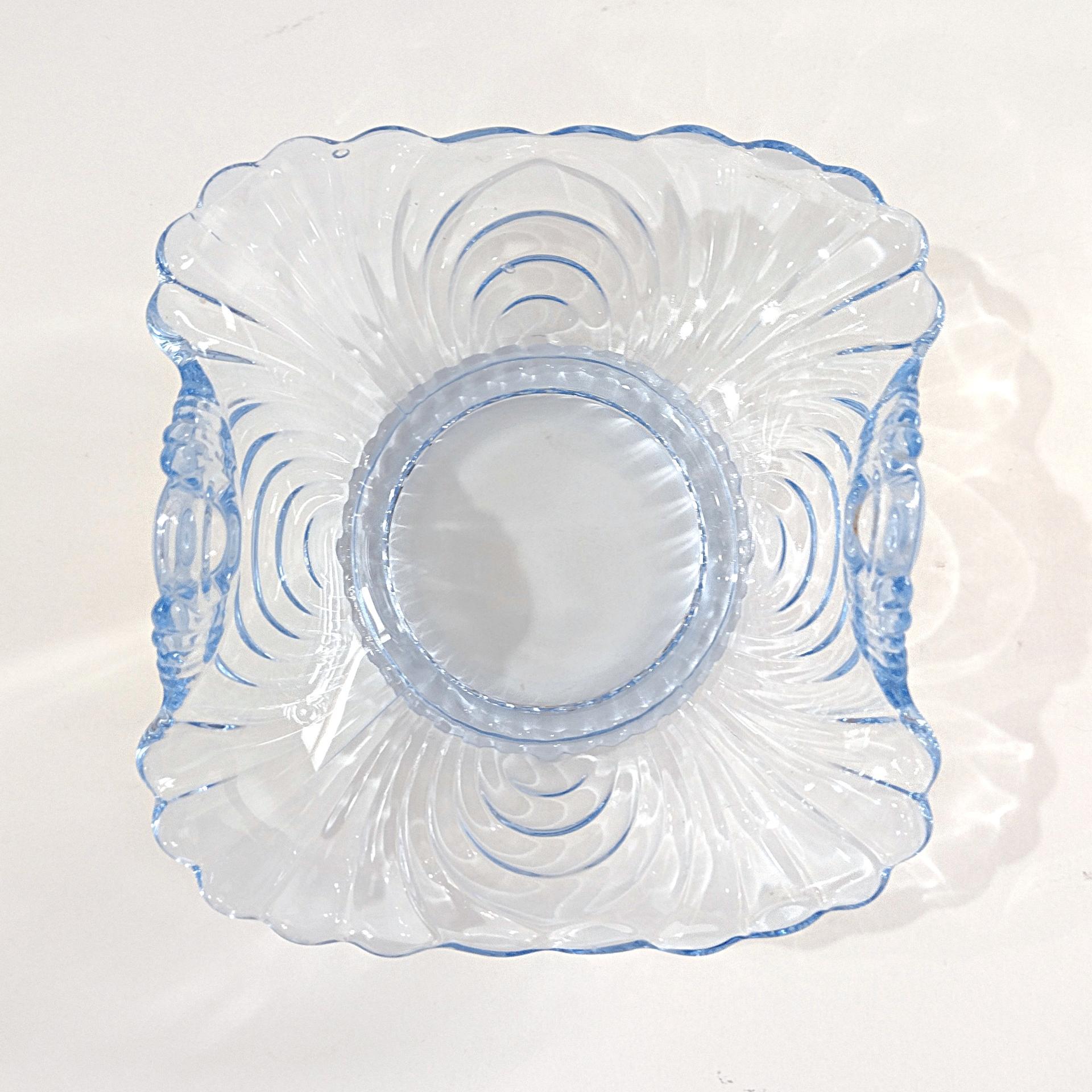 Vintage Cambridge Glass Caprice Moonlight Blue Candy Bon Bon Dish, Light Blue Square Basket Bowl