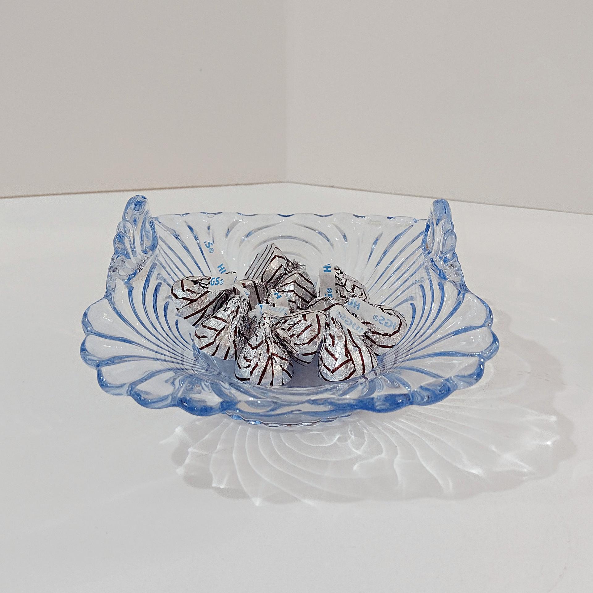 Vintage Cambridge Glass Caprice Moonlight Blue Candy Bon Bon Dish, Light Blue Square Basket Bowl