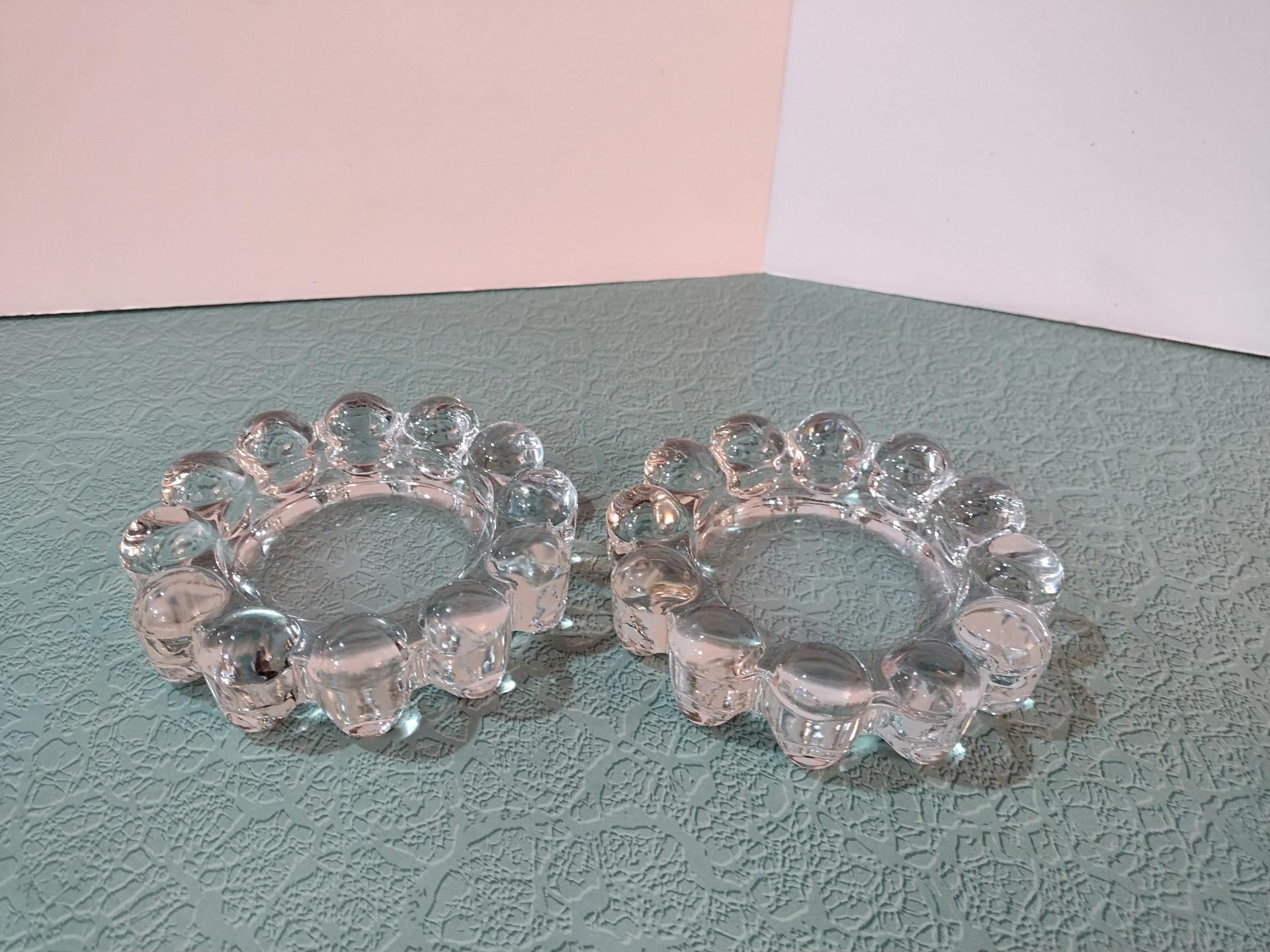 Set of Two Vintage Anchor Hocking Nova Ashtrays, Clear Boopie Glass, Bubble Glass Coasters, Glass Candleholder, 1970s MCM Ashtray