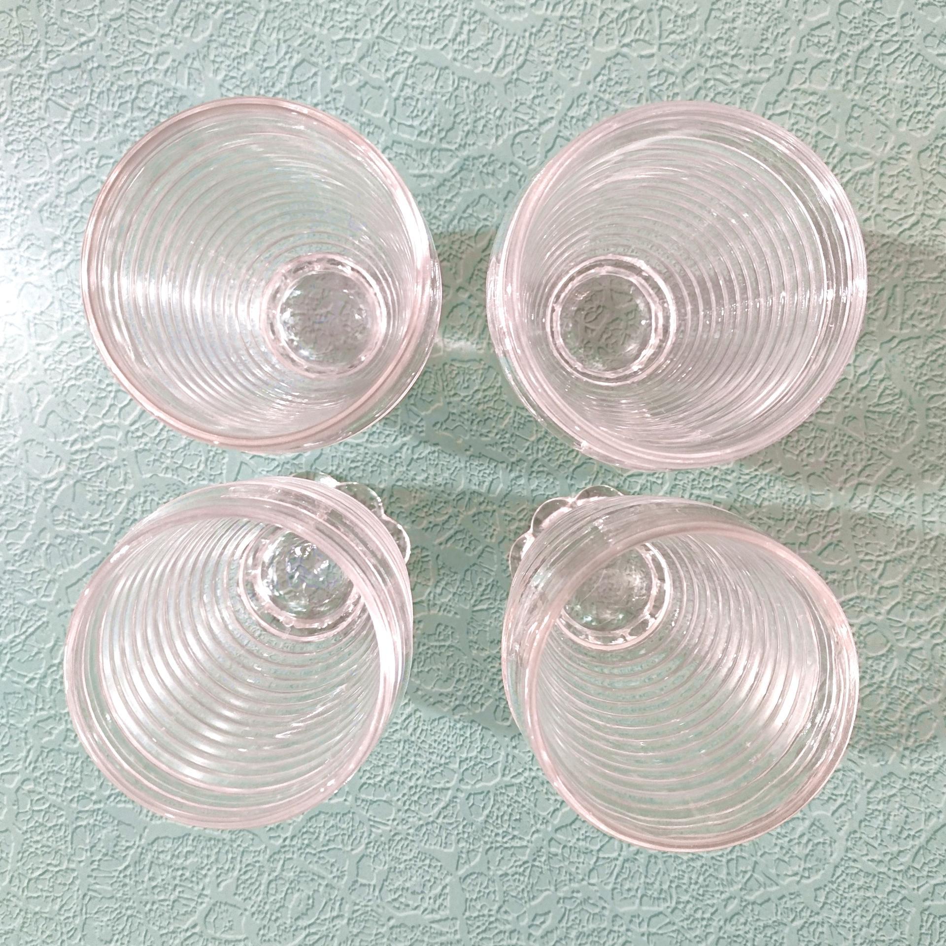 Vintage Anchor Hocking Manhattan Footed Clear Tumblers, Set of Four, Art Deco Retro Glassware