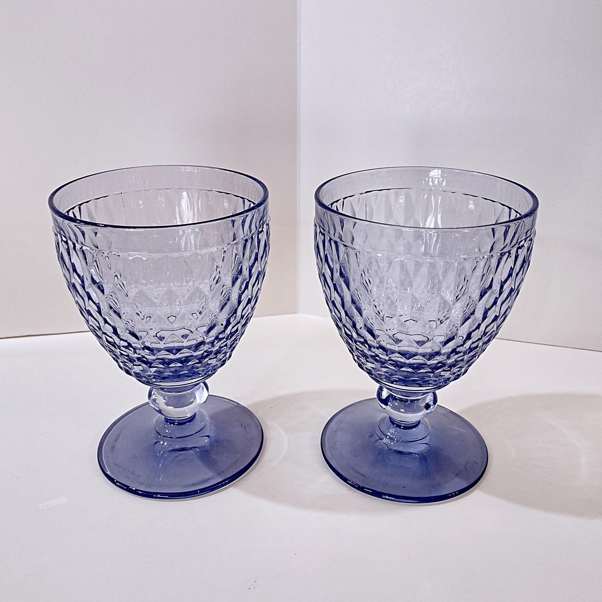 Vintage Villeroy and Boch Boston Blue Glass Water Goblets, Set of 2